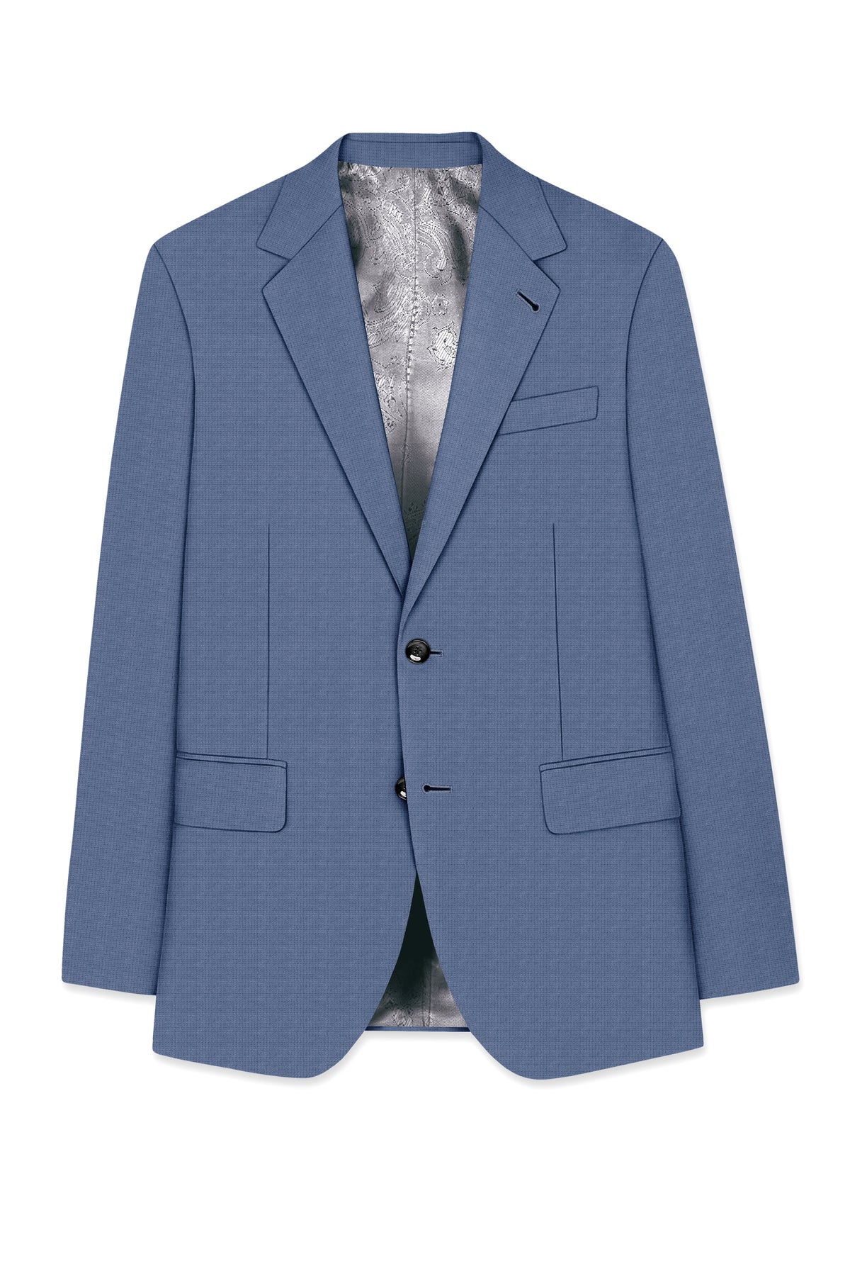 Sapphire-Raven Blue Diamond Textured Wool Rich Slight Stretch Single Breasted Suit