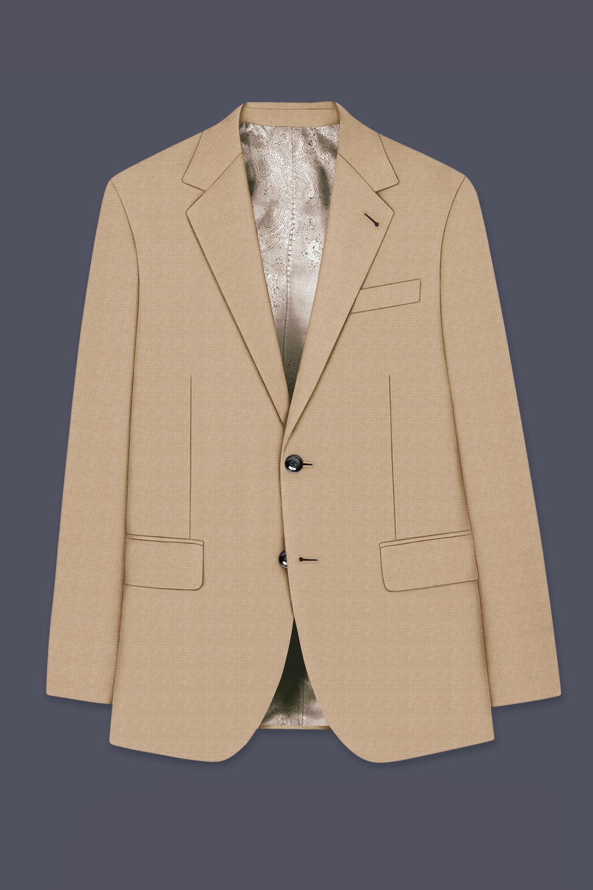 Mahogany-Pavlova Brown Diamond Textured Wool Rich Slight Stretch Single Breasted Suit