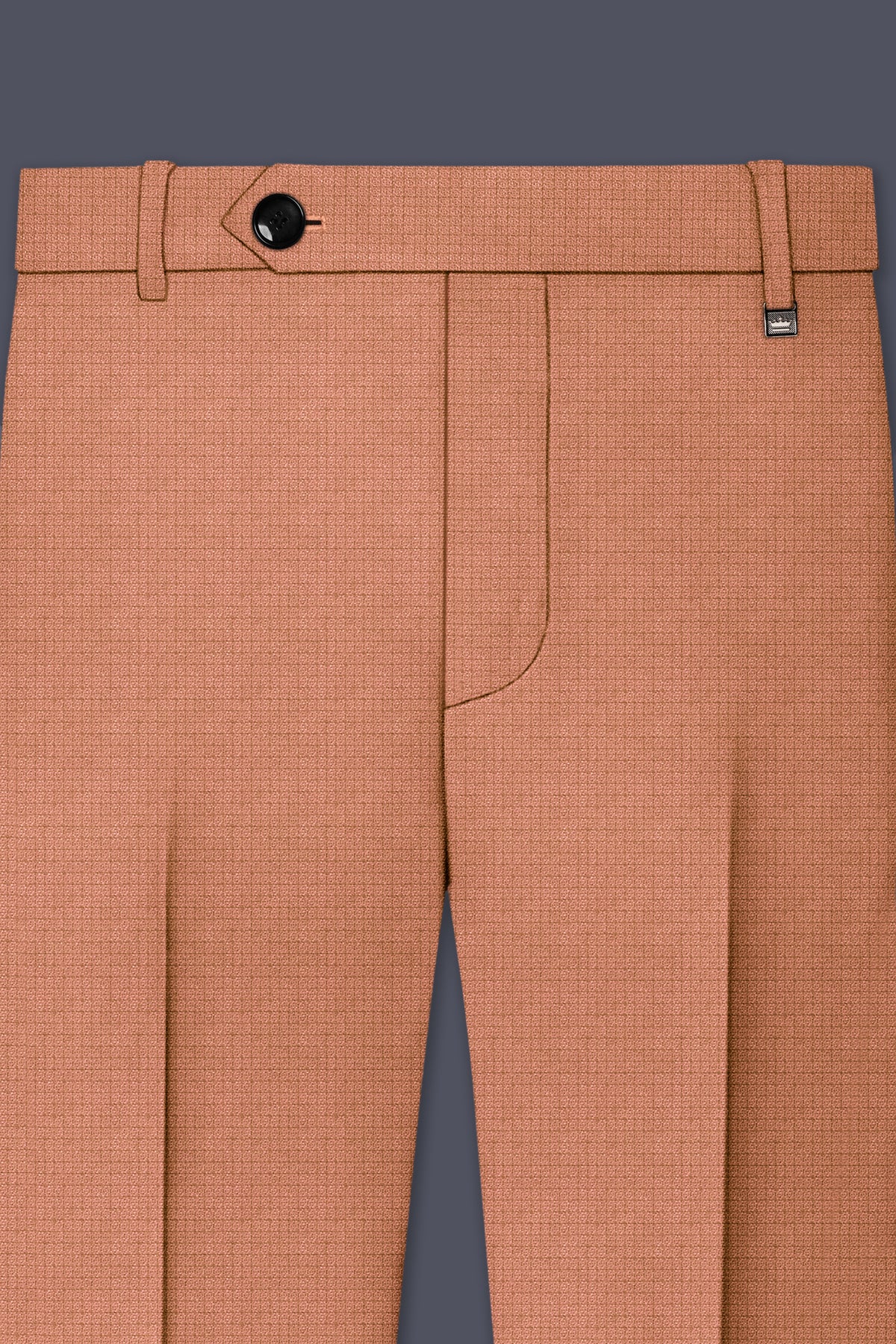 Terracotta-Salmon Brown Diamond Textured Wool Rich Slight Stretch Single Breasted Suit