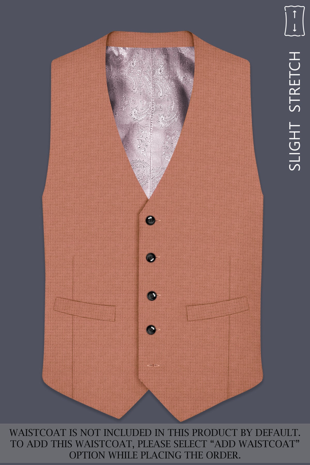 Terracotta-Salmon Brown Diamond Textured Wool Rich Slight Stretch Single Breasted Suit