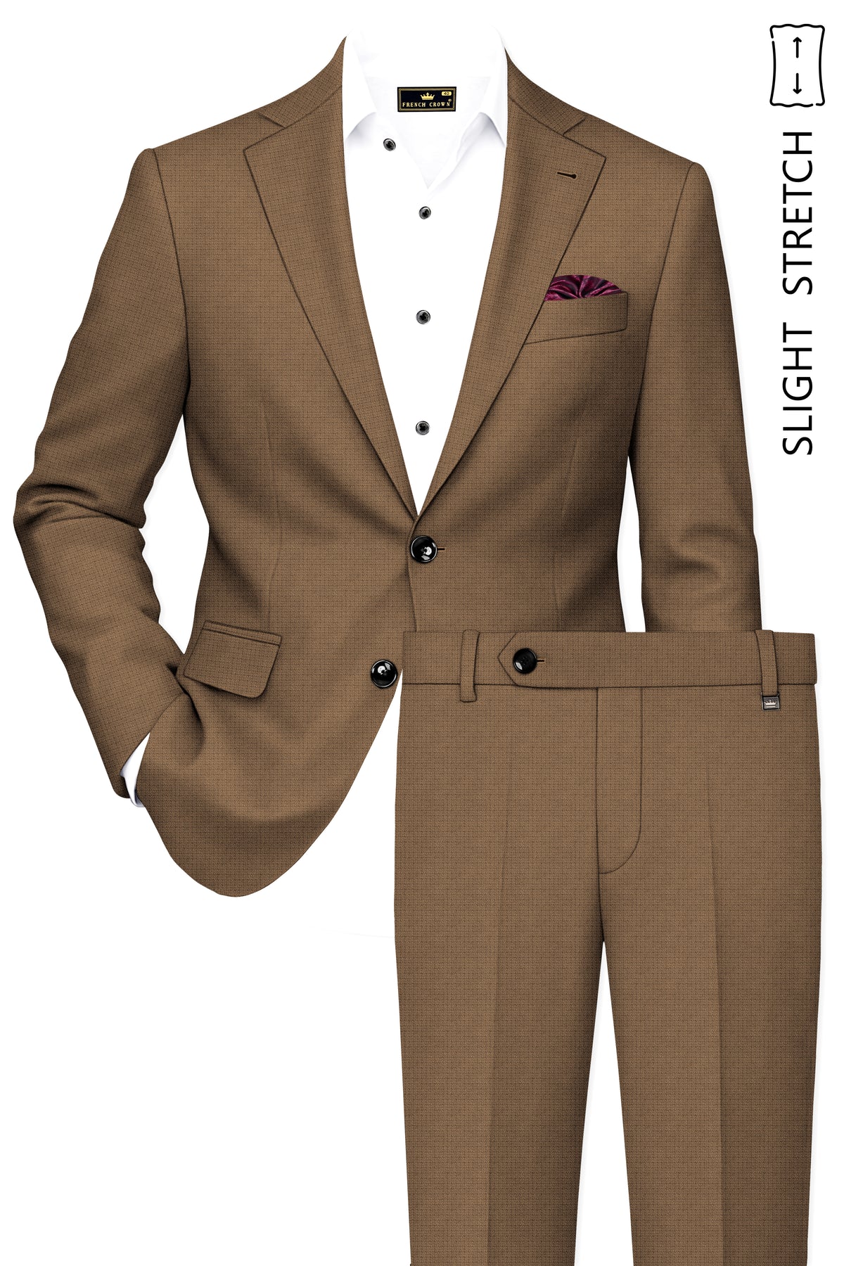 Cordovan-Mondo Brown Diamond Textured Wool Rich Slight Stretch Single Breasted Suit