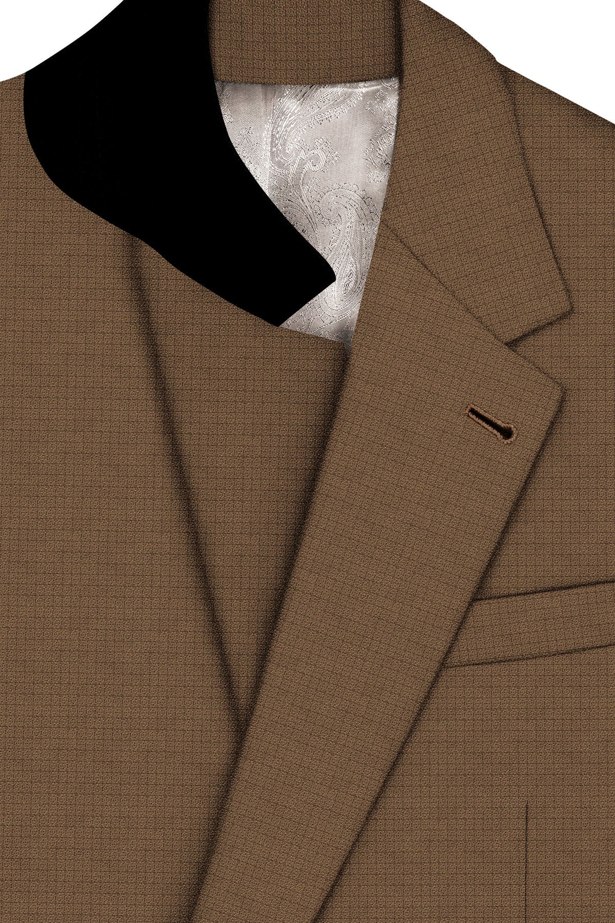 Cordovan-Mondo Brown Diamond Textured Wool Rich Slight Stretch Single Breasted Suit