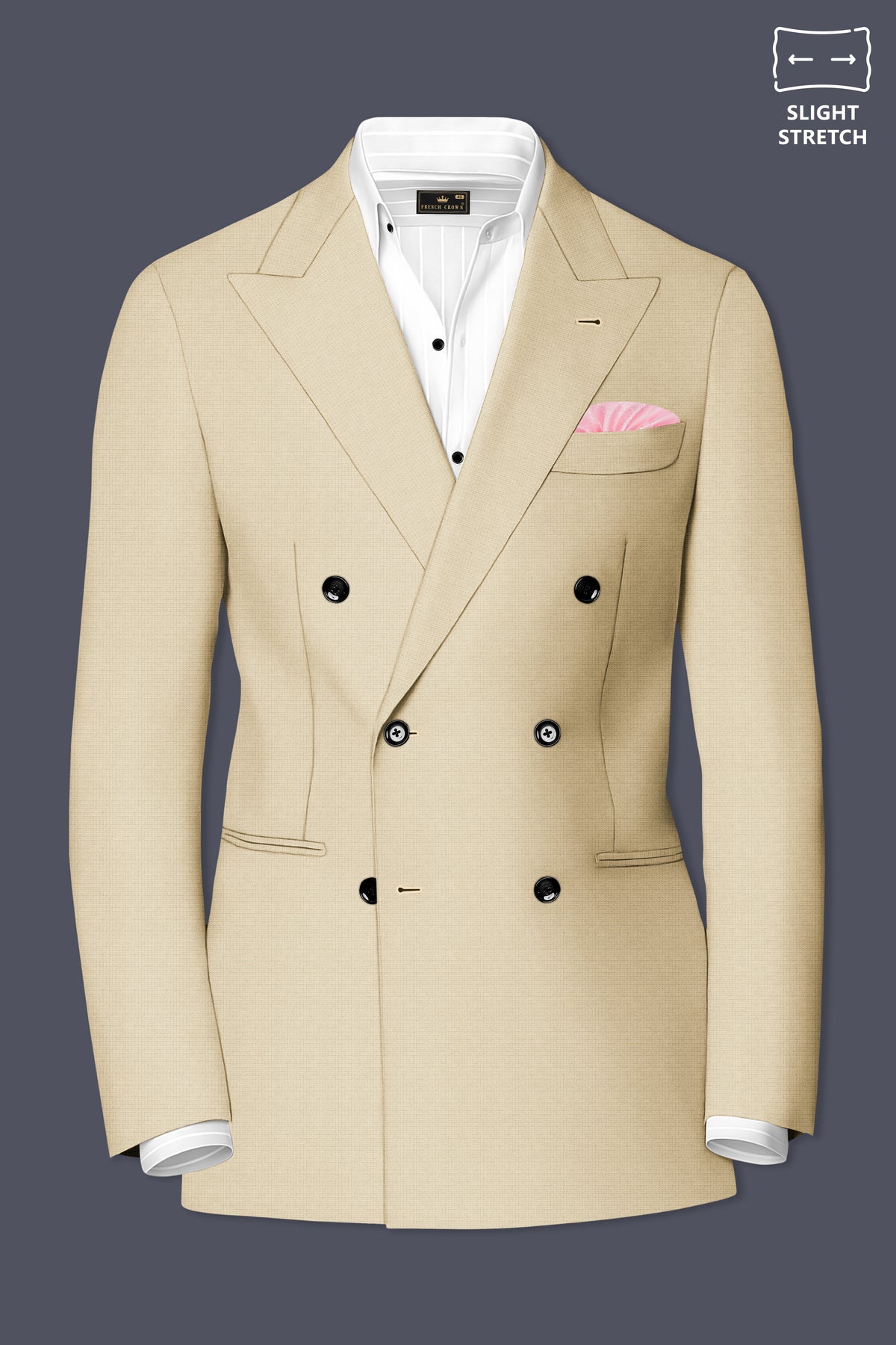 Alabaster-Vanilla Cream Diamond Textured Wool Rich Slight Stretch Double Breasted Suit