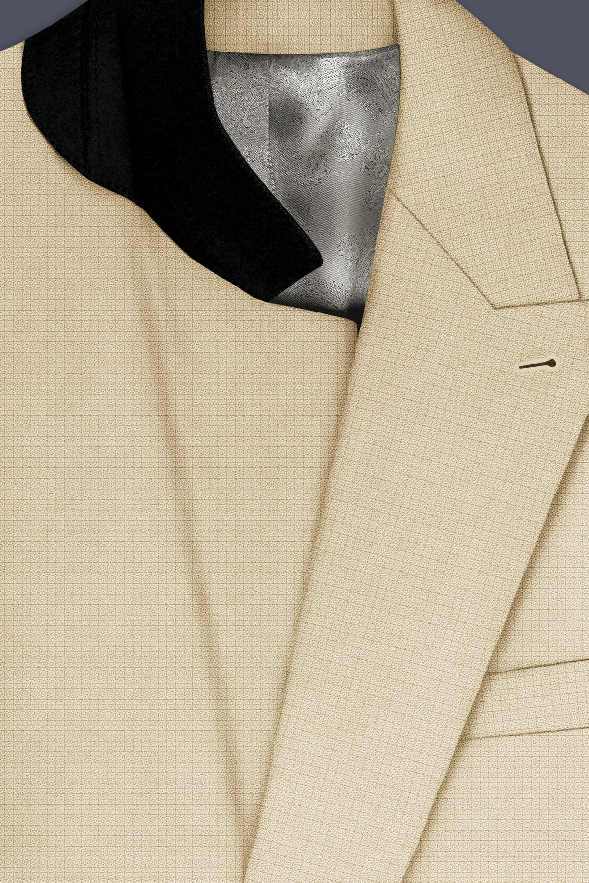 Alabaster-Vanilla Cream Diamond Textured Wool Rich Slight Stretch Double Breasted Suit
