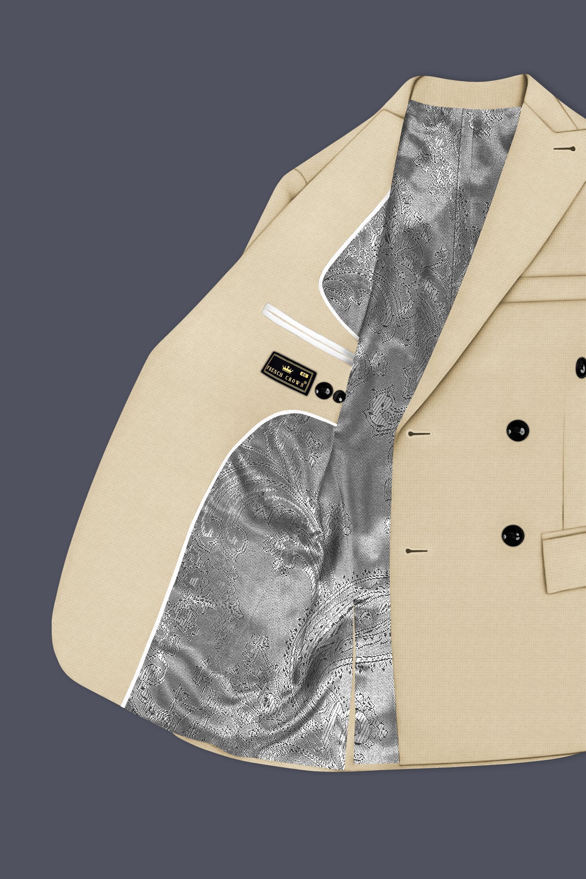 Alabaster-Vanilla Cream Diamond Textured Wool Rich Slight Stretch Double Breasted Suit