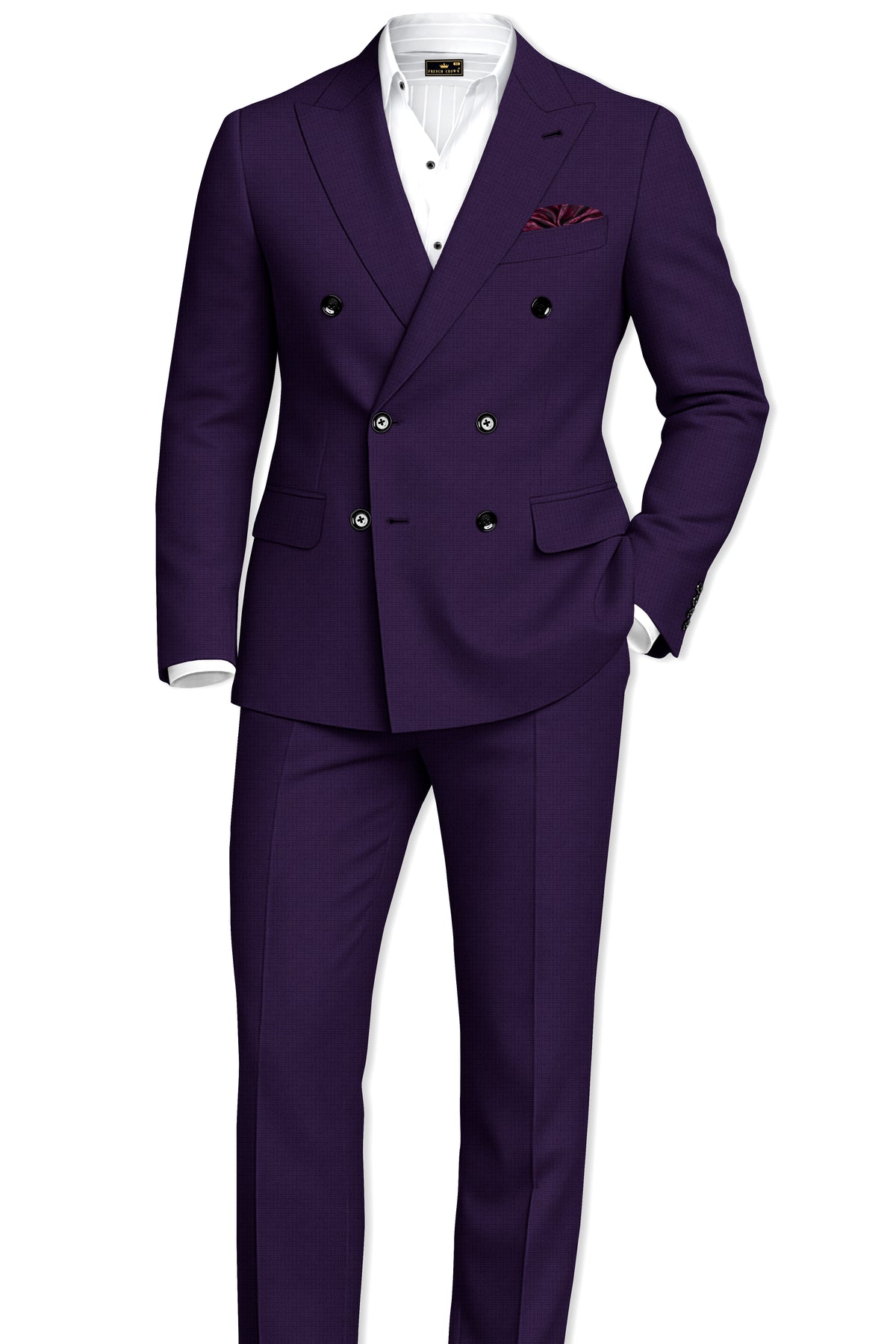 Mauve-Cedar Purple Diamond Textured Wool Rich Slight Stretch Double Breasted Suit