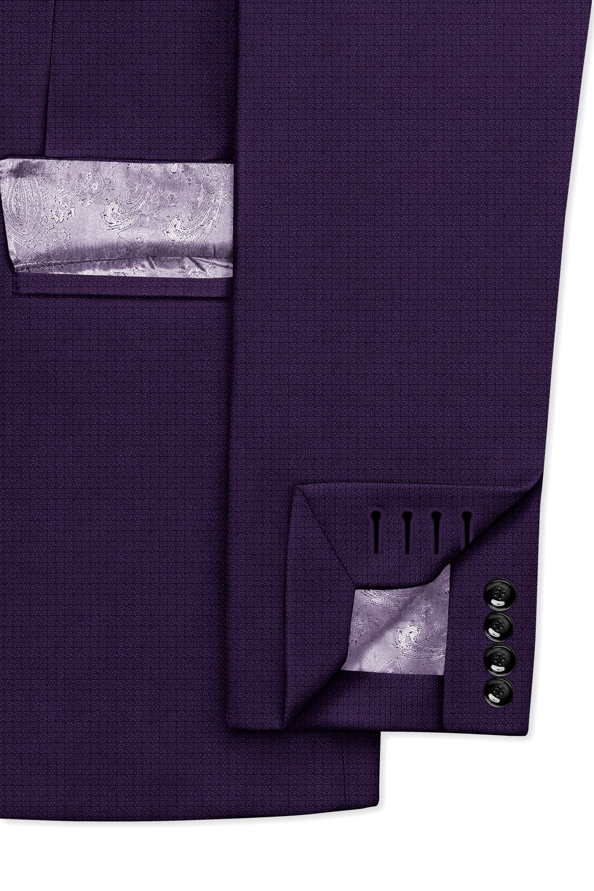 Mauve-Cedar Purple Diamond Textured Wool Rich Slight Stretch Double Breasted Suit