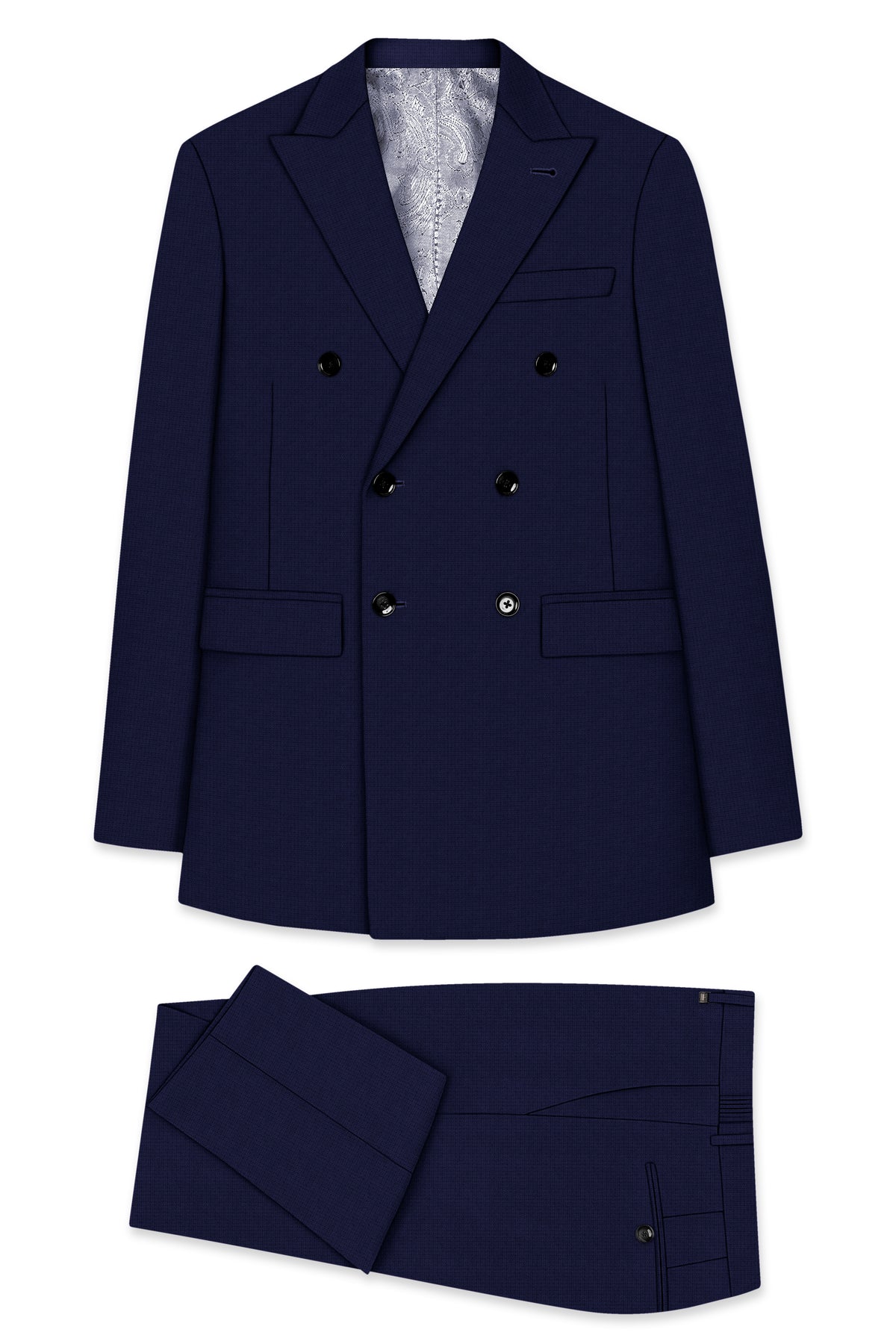 Sapphire-Haiti Blue Diamond Textured Wool Rich Slight Stretch Double Breasted Suit