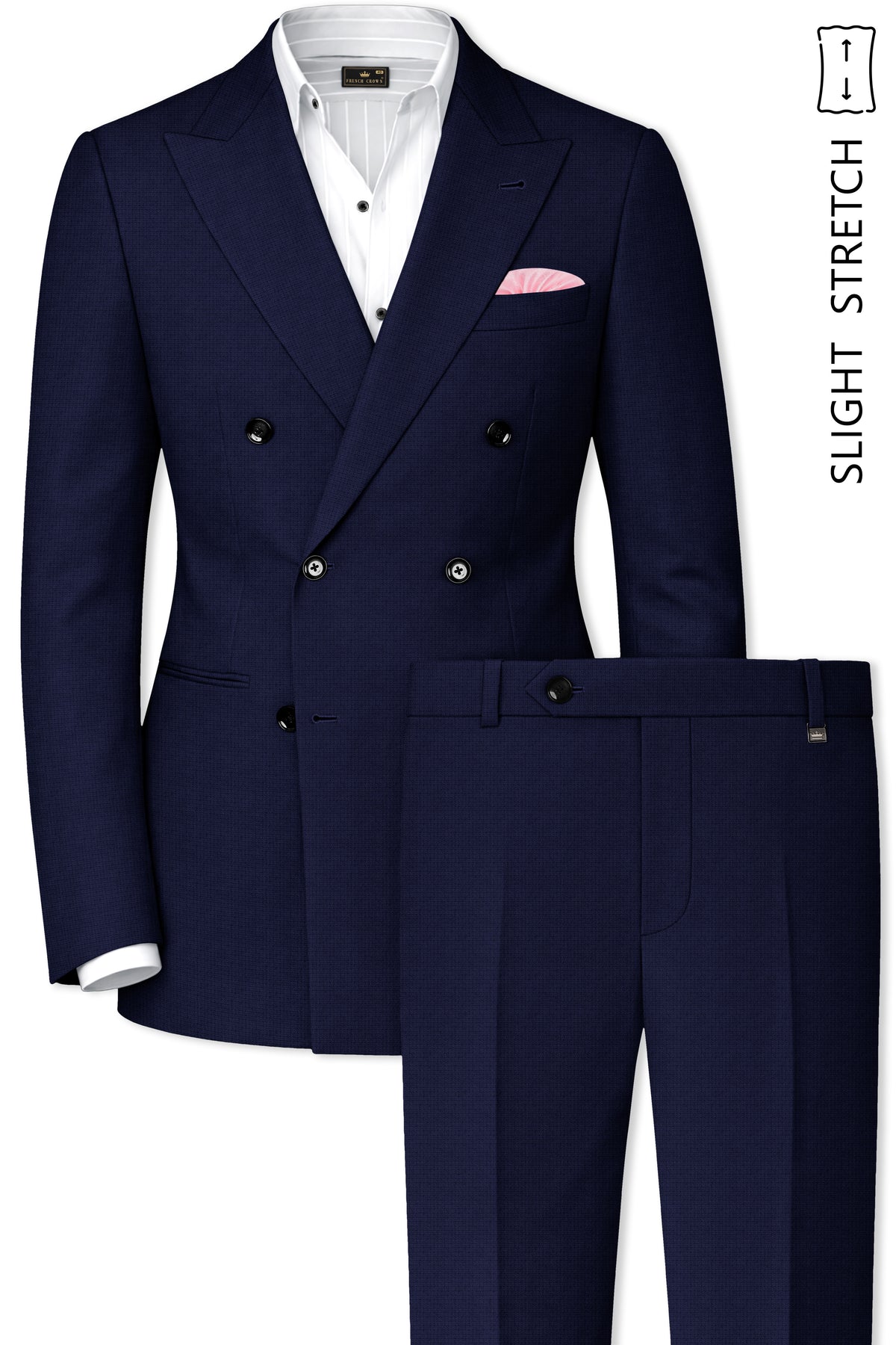 Sapphire-Haiti Blue Diamond Textured Wool Rich Slight Stretch Double Breasted Suit