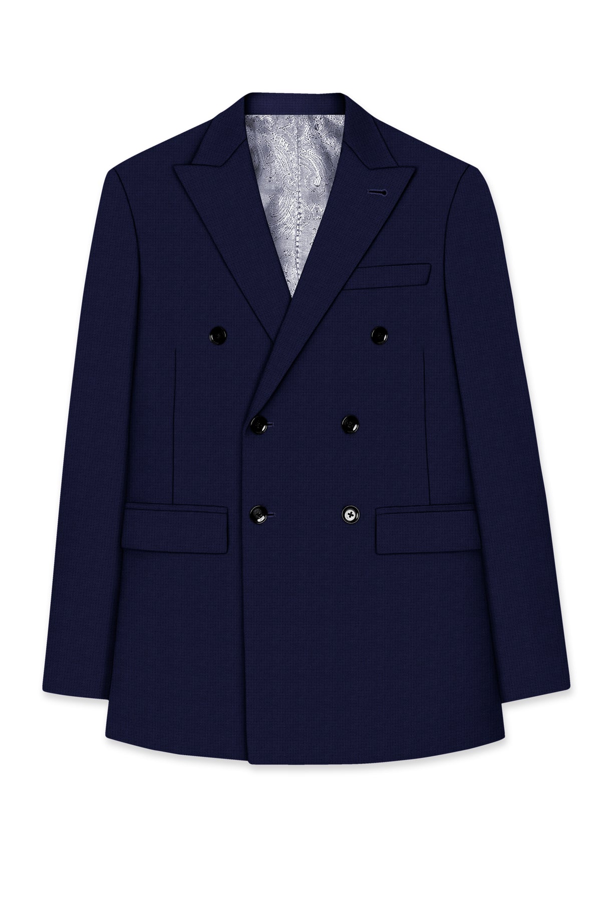 Sapphire-Haiti Blue Diamond Textured Wool Rich Slight Stretch Double Breasted Suit