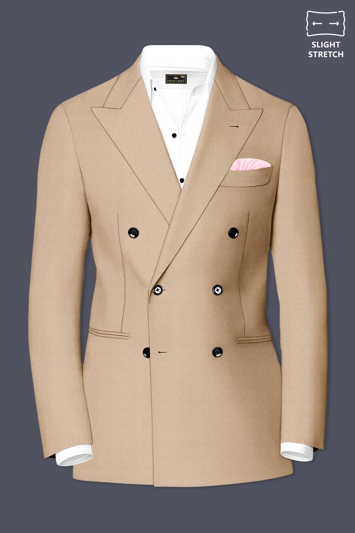 Mahogany-Pavlova Brown Diamond Textured Wool Rich Slight Stretch Double Breasted Suit