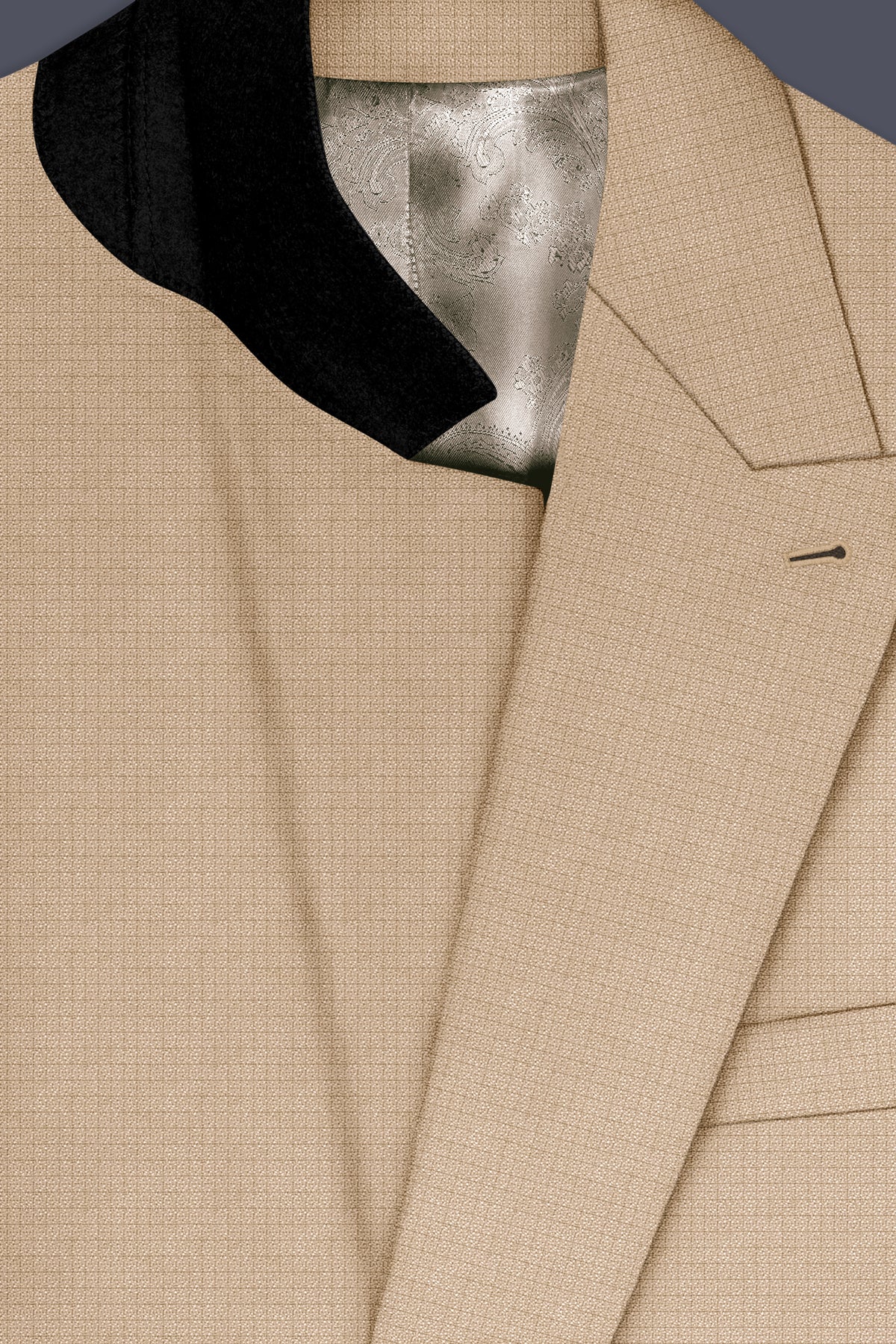 Mahogany-Pavlova Brown Diamond Textured Wool Rich Slight Stretch Double Breasted Suit