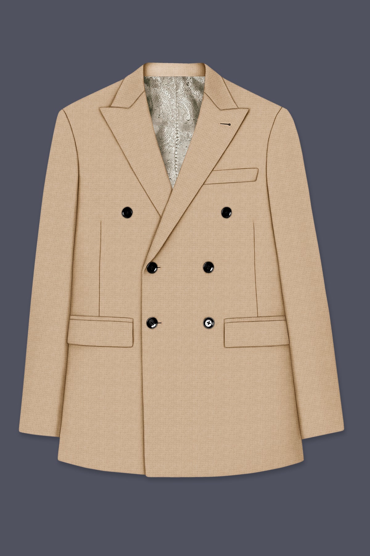 Mahogany-Pavlova Brown Diamond Textured Wool Rich Slight Stretch Double Breasted Suit