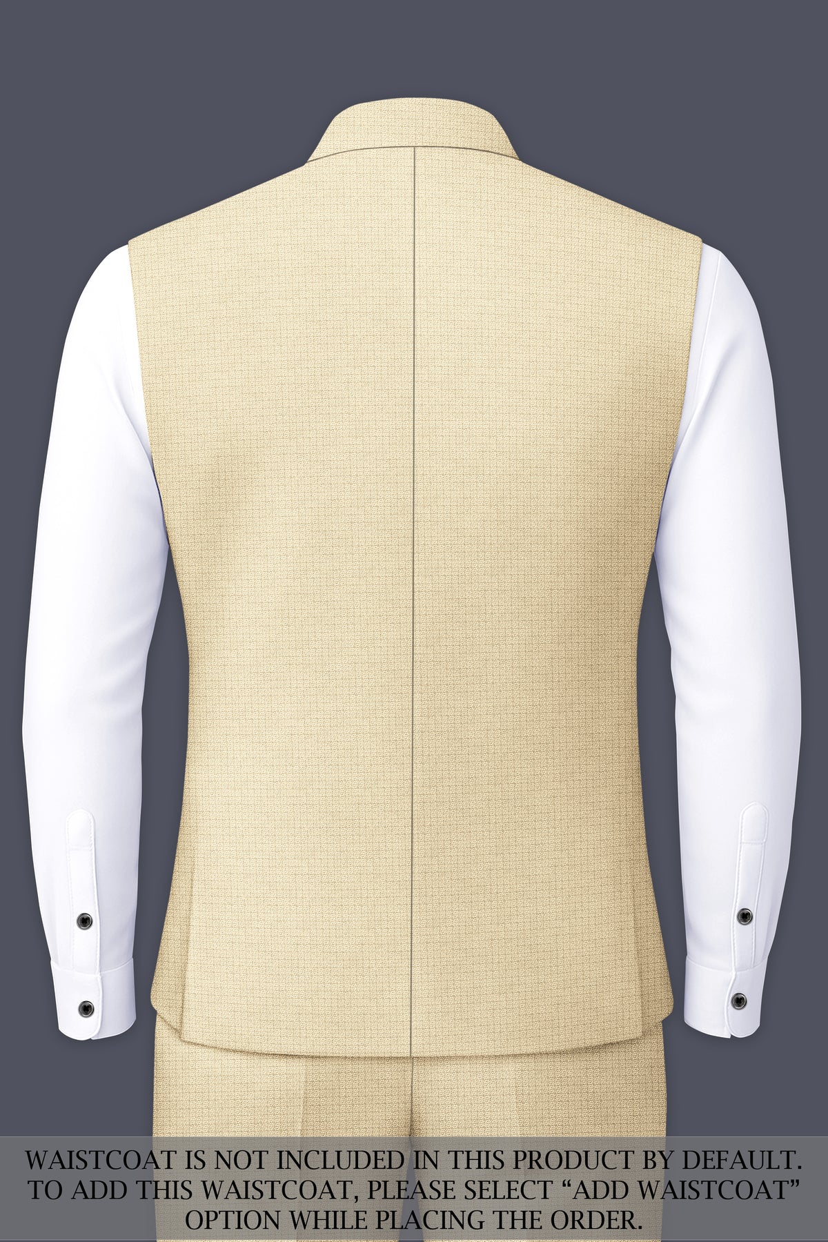 Alabaster-Vanilla Cream Diamond Textured Wool Rich Slight Stretch Cross Placket Bandhgala Suit