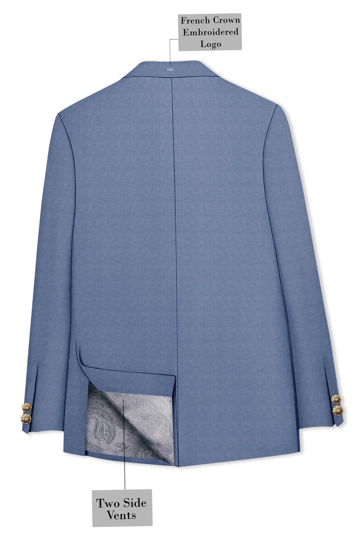 Sapphire-Raven Blue Diamond Textured Wool Rich Slight Stretch Cross Placket Bandhgala Suit