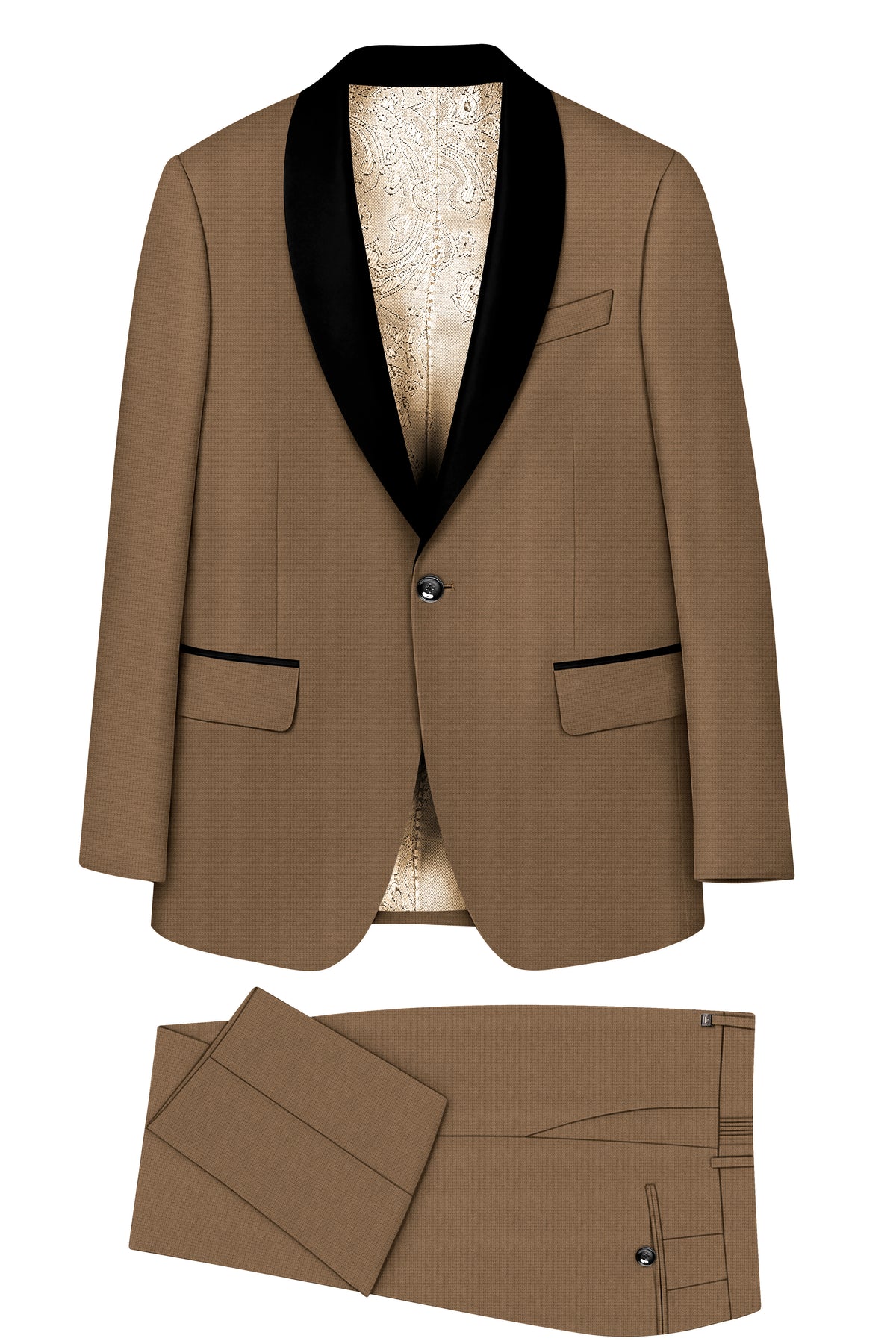 Cordovan-Mondo Brown Diamond Textured Wool Rich Slight Stretch Tuxedo Suit