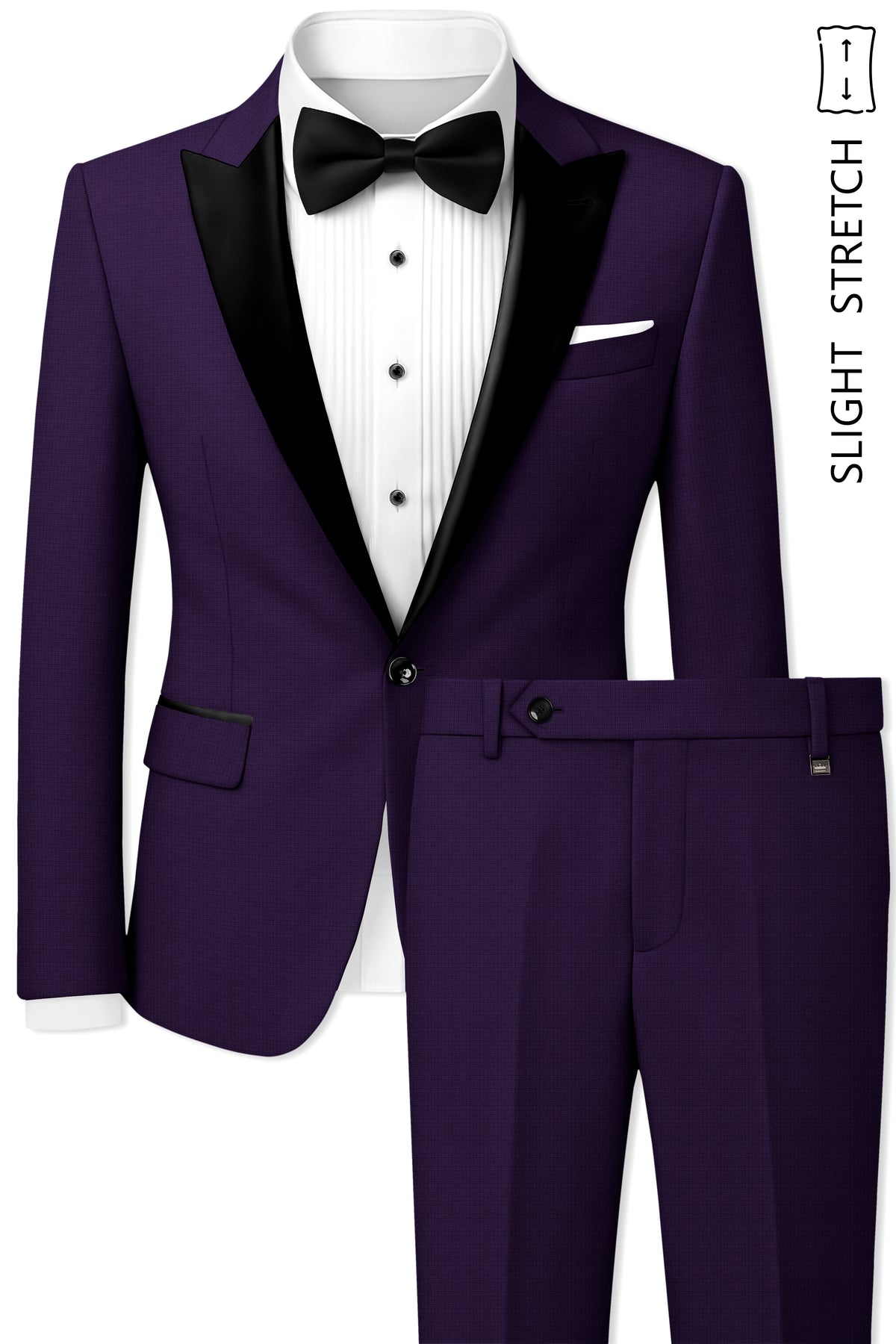 Mauve-Cedar Purple Diamond Textured Wool Rich Slight Stretch Peak Lapel Tuxedo Suit