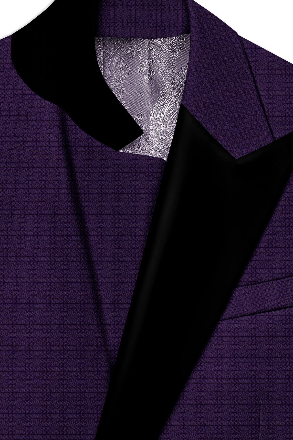 Mauve-Cedar Purple Diamond Textured Wool Rich Slight Stretch Peak Lapel Tuxedo Suit