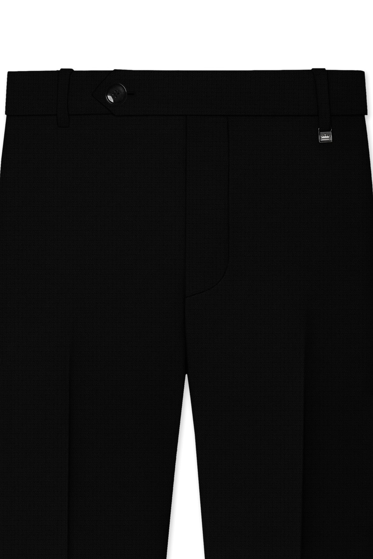 Obsidian-Jade Black Diamond Textured Wool Rich Slight Stretch Bandhgala Suit