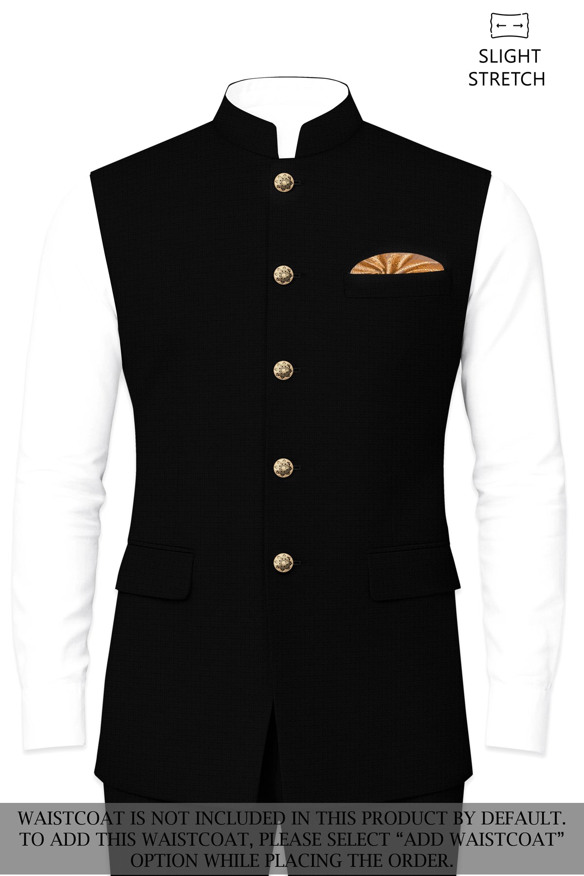 Obsidian-Jade Black Diamond Textured Wool Rich Slight Stretch Bandhgala Suit