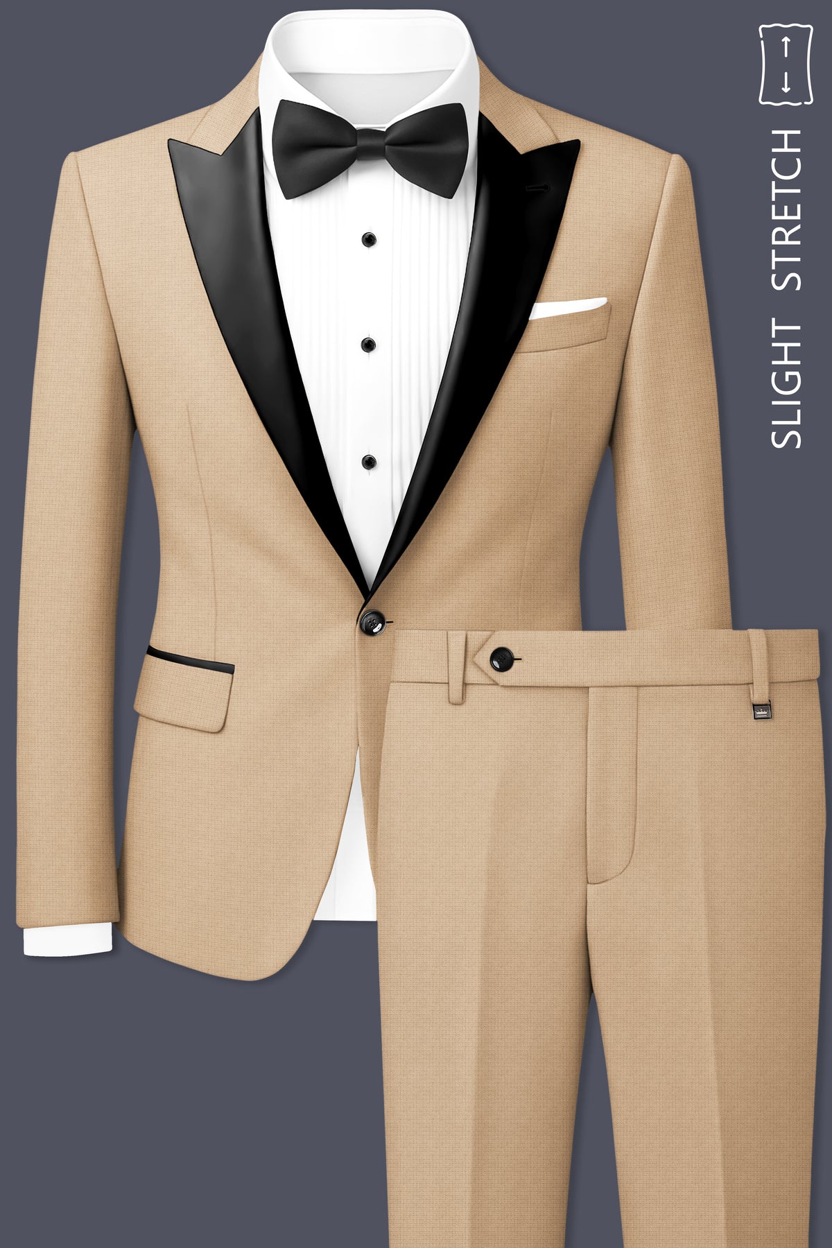 Mahogany-Pavlova Brown Diamond Textured Wool Rich Slight Stretch Peak Lapel Tuxedo Suit
