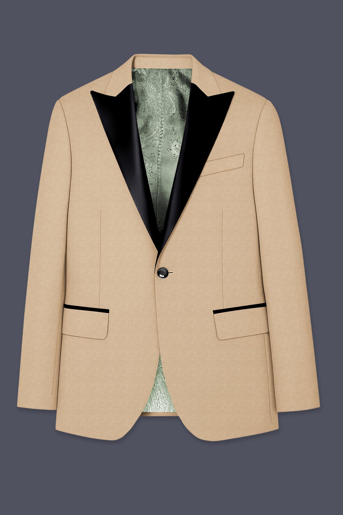 Mahogany-Pavlova Brown Diamond Textured Wool Rich Slight Stretch Peak Lapel Tuxedo Suit