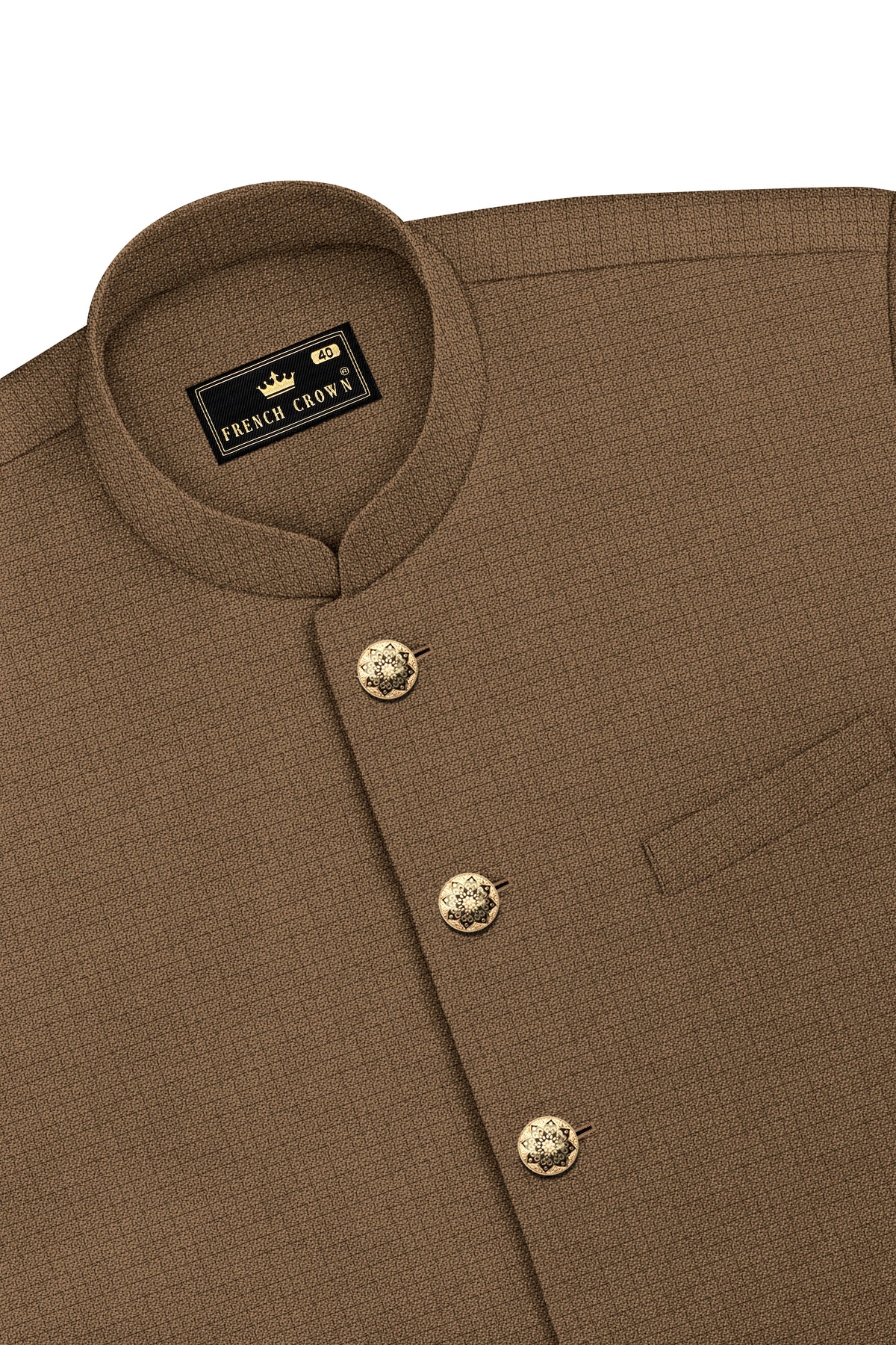 Cordovan-Mondo Brown Diamond Textured Wool Rich Slight Stretch Bandhgala Suit