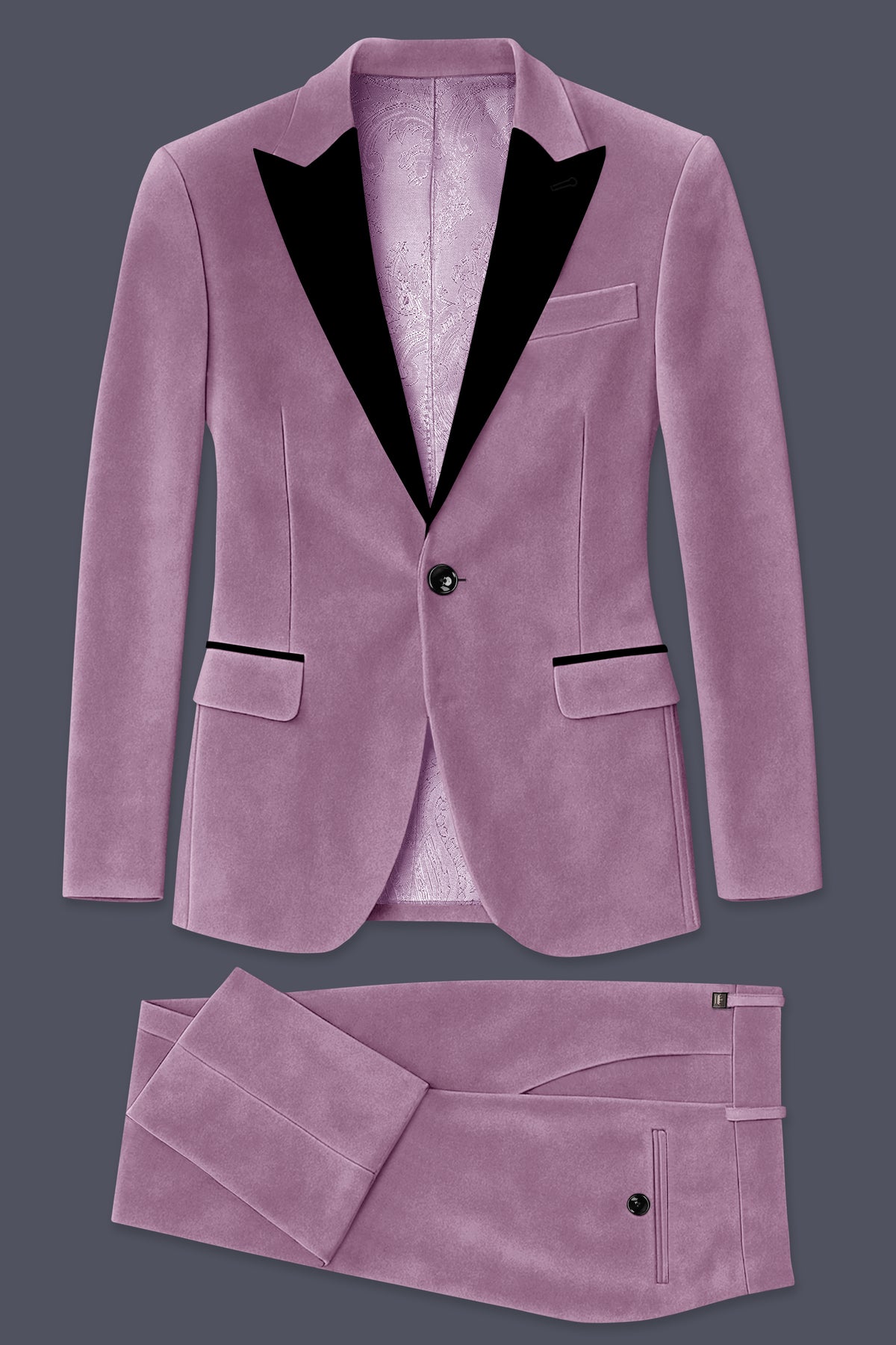 Veloura-Strikemaster Pink Velvet Peak Lapel Tuxedo Suit
