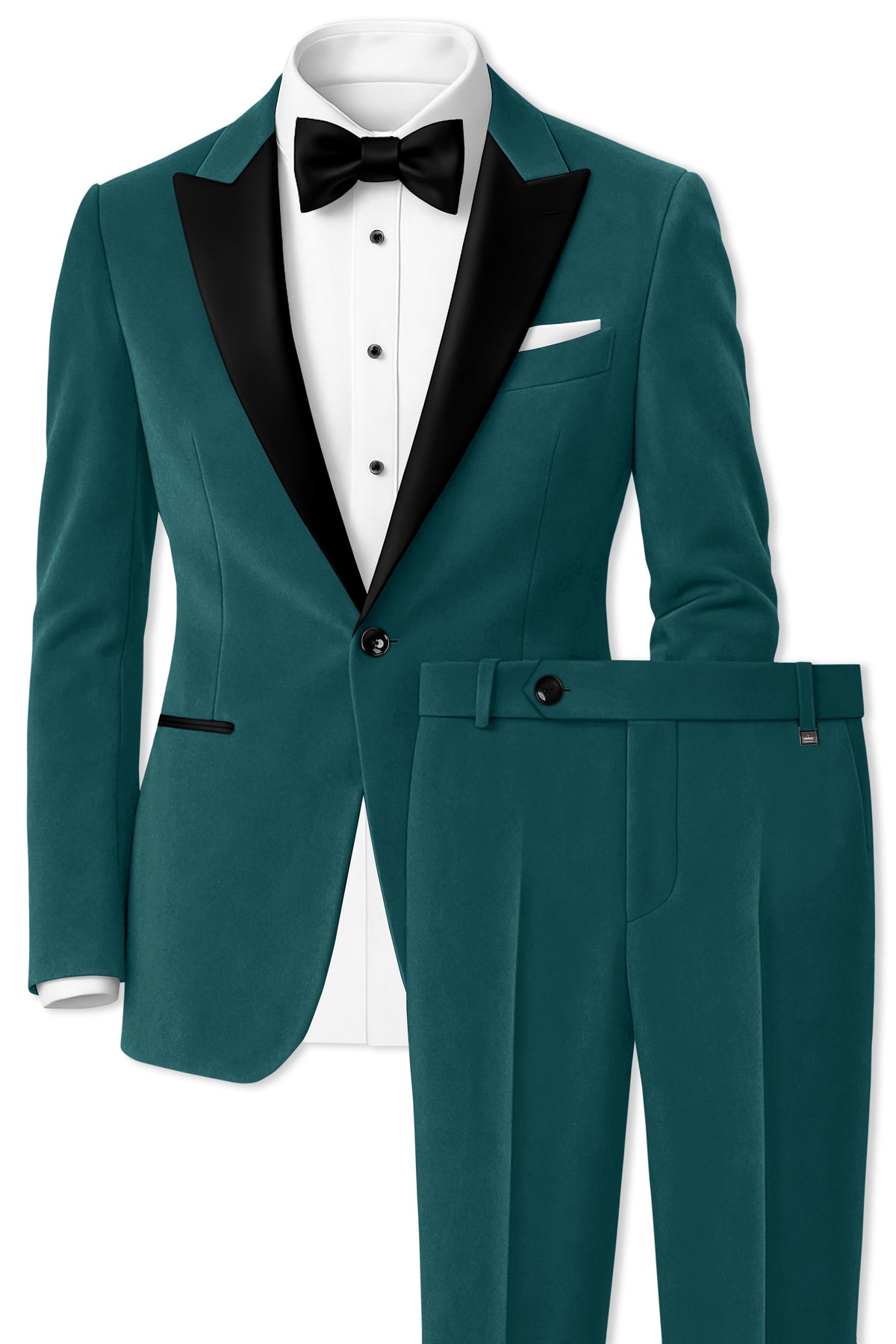 Verdant-Teal Green Velvet Peak Lapel Tuxedo Suit