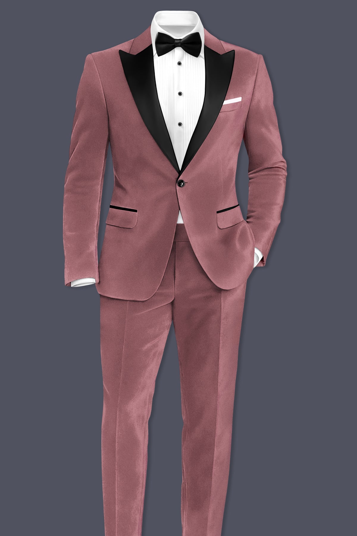 Blush-Pastel Peach Velvet Peak Lapel Tuxedo Suit