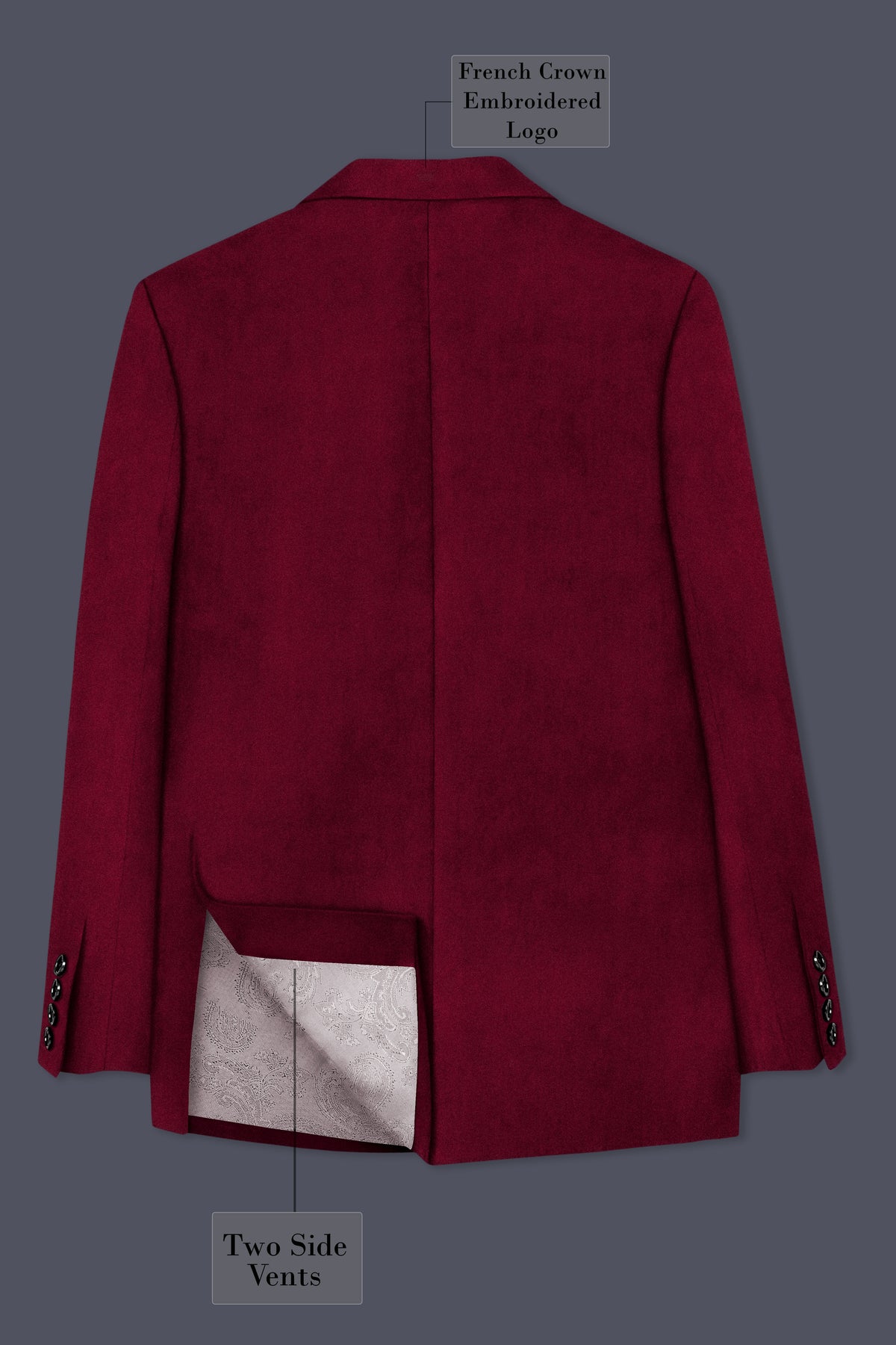 Nocturne-Cab Sav Maroon Velvet Peak Lapel Tuxedo Suit