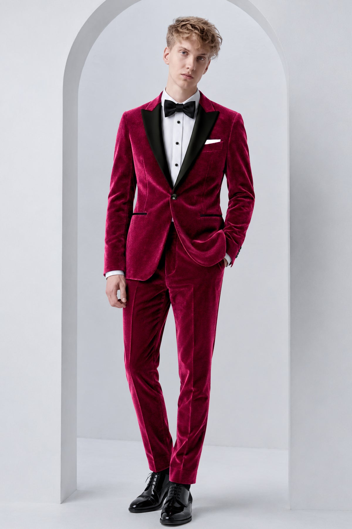 Nocturne-Cab Sav Maroon Velvet Peak Lapel Tuxedo Suit