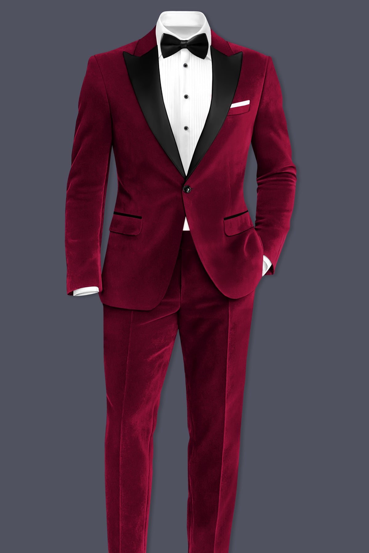 Nocturne-Cab Sav Maroon Velvet Peak Lapel Tuxedo Suit