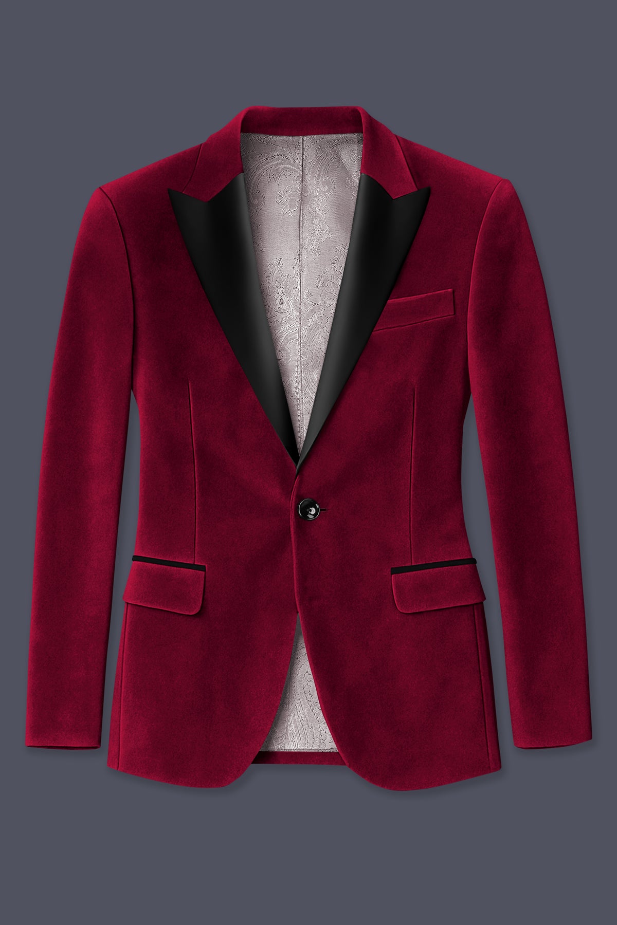 Nocturne-Cab Sav Maroon Velvet Peak Lapel Tuxedo Suit