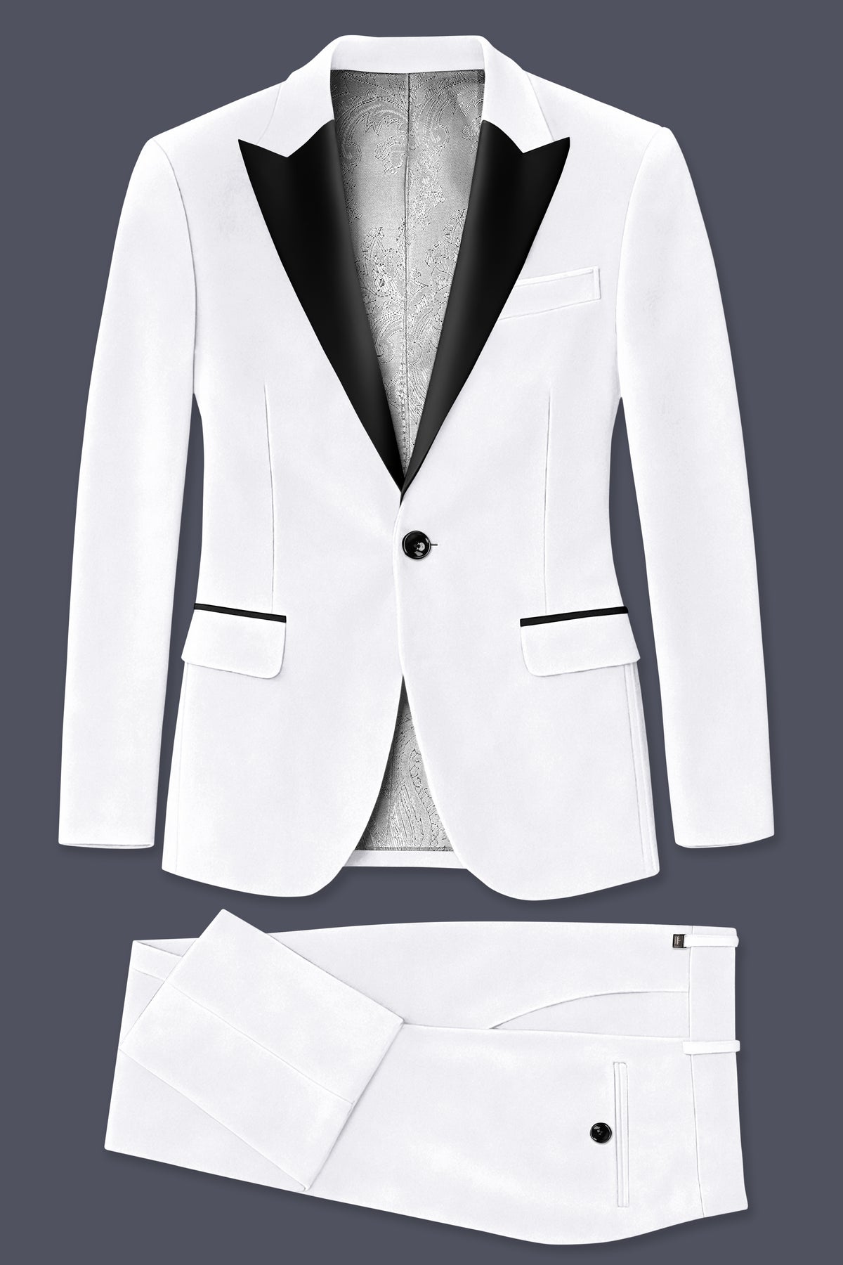 Alabaster-Bright White Velvet Peak Lapel Tuxedo Suit