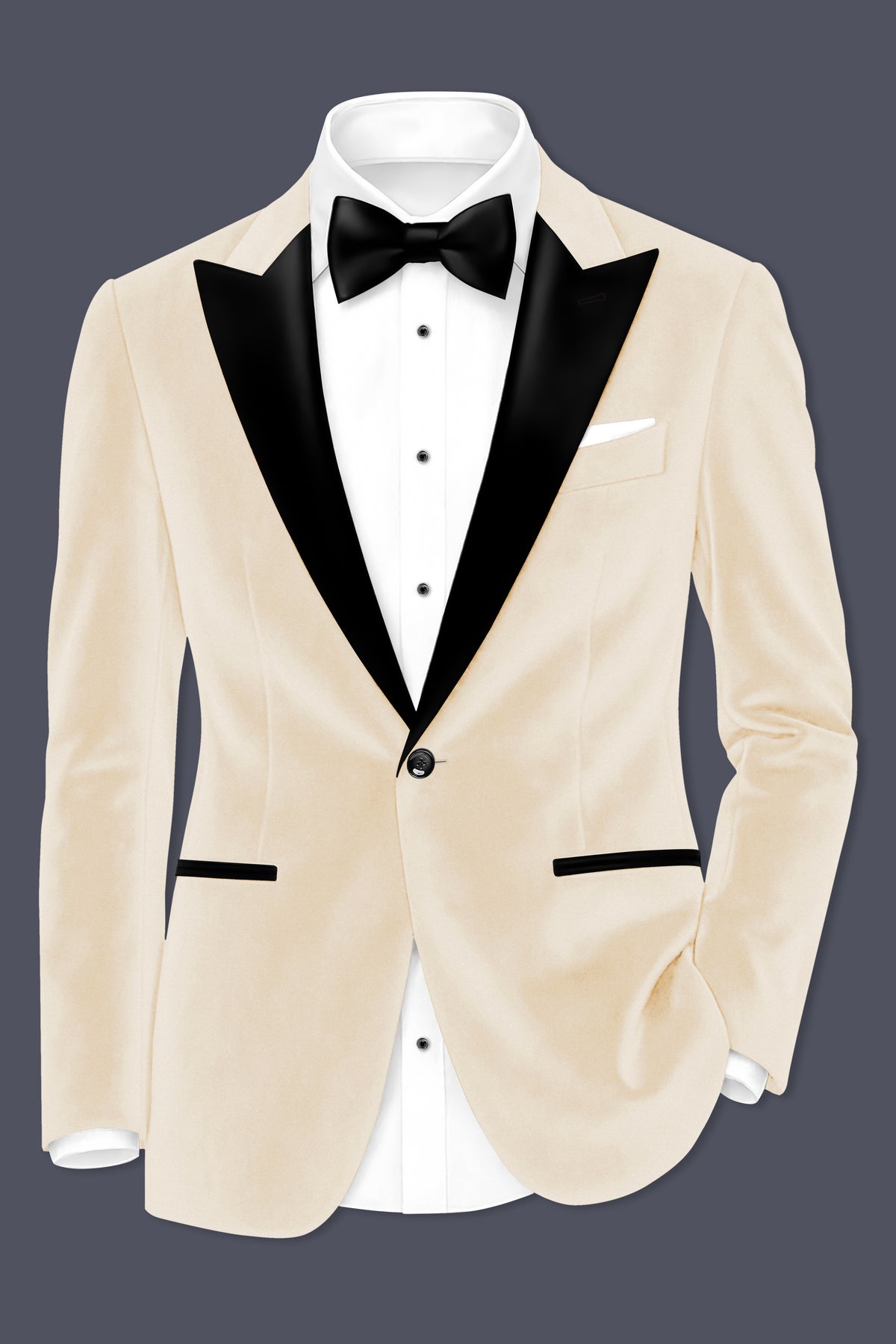 Opaline-Off White Velvet Peak Lapel Tuxedo Suit