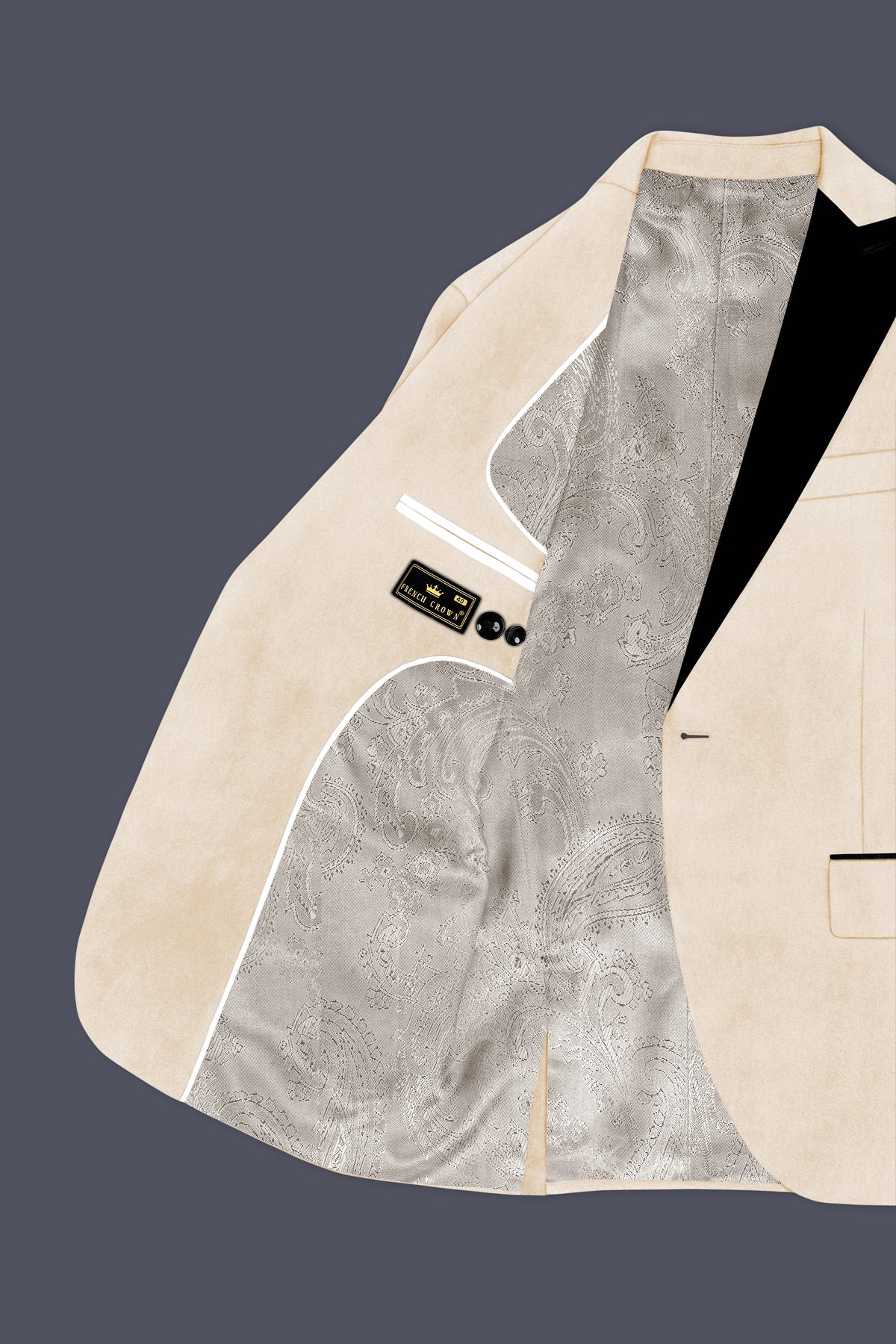 Opaline-Off White Velvet Peak Lapel Tuxedo Suit