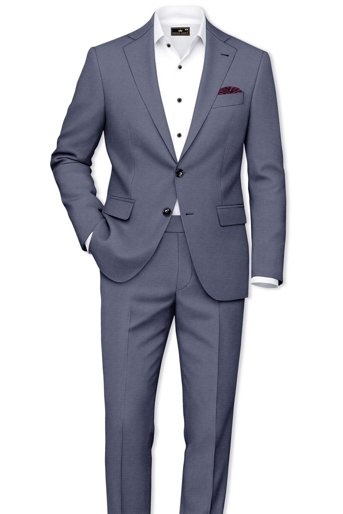 Graphite-Shuttle Gray Diamond Textured Wool Rich Slight Stretch Single Breasted Suit