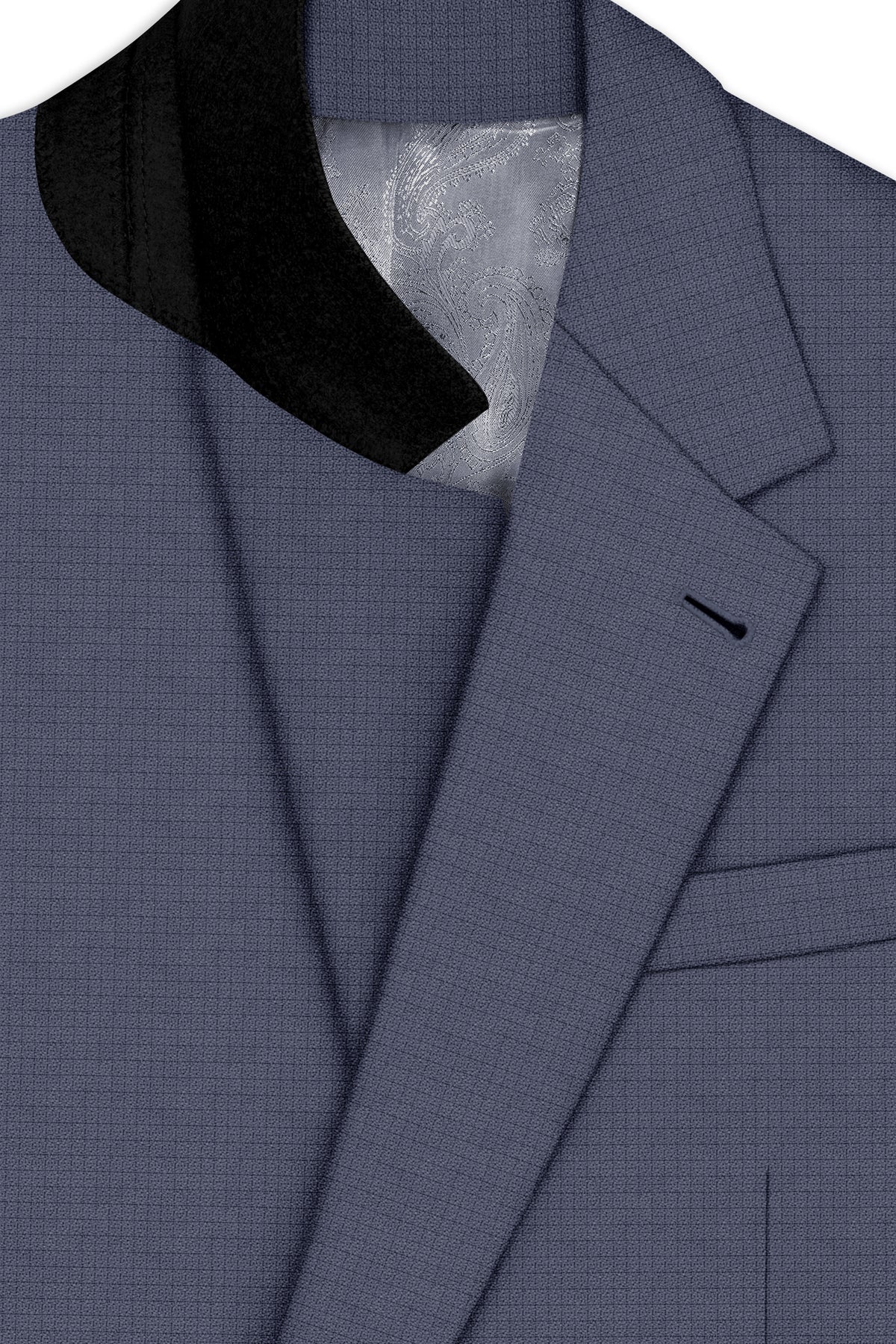 Graphite-Shuttle Gray Diamond Textured Wool Rich Slight Stretch Single Breasted Suit