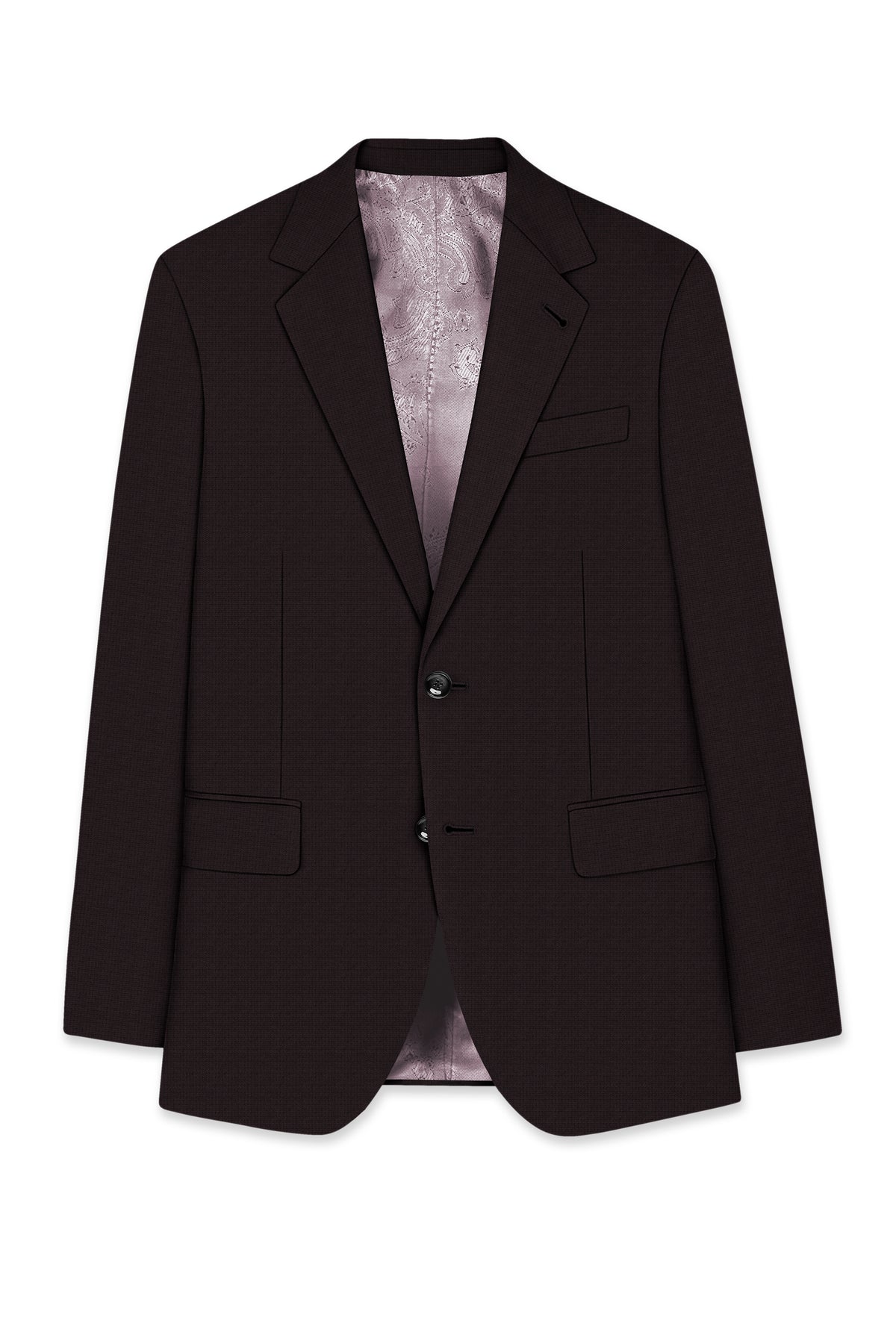 Regency-Cocoa Brown Diamond Textured Wool Rich Slight Stretch Single Breasted Suit