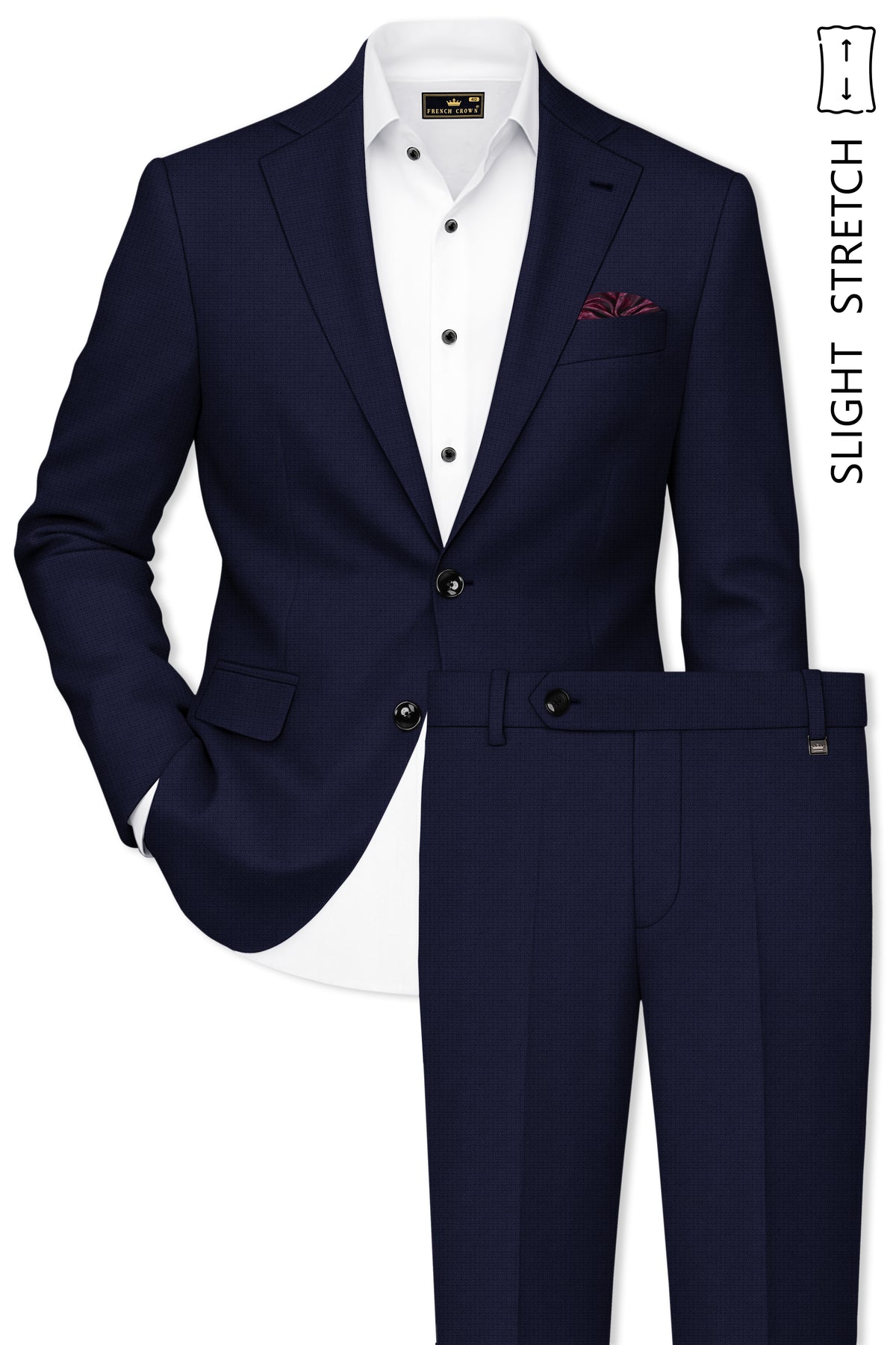 Nocturne-Mirage Navy Diamond Textured Wool Rich Slight Stretch Single Breasted Suit