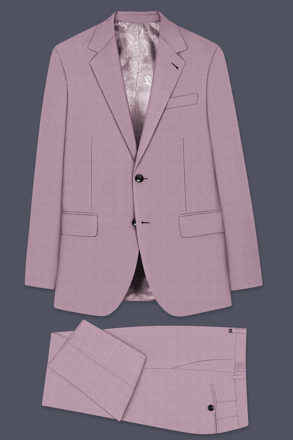 Regalia-Mountbatten Pink Diamond Textured Wool Rich Slight Stretch Single Breasted Suit