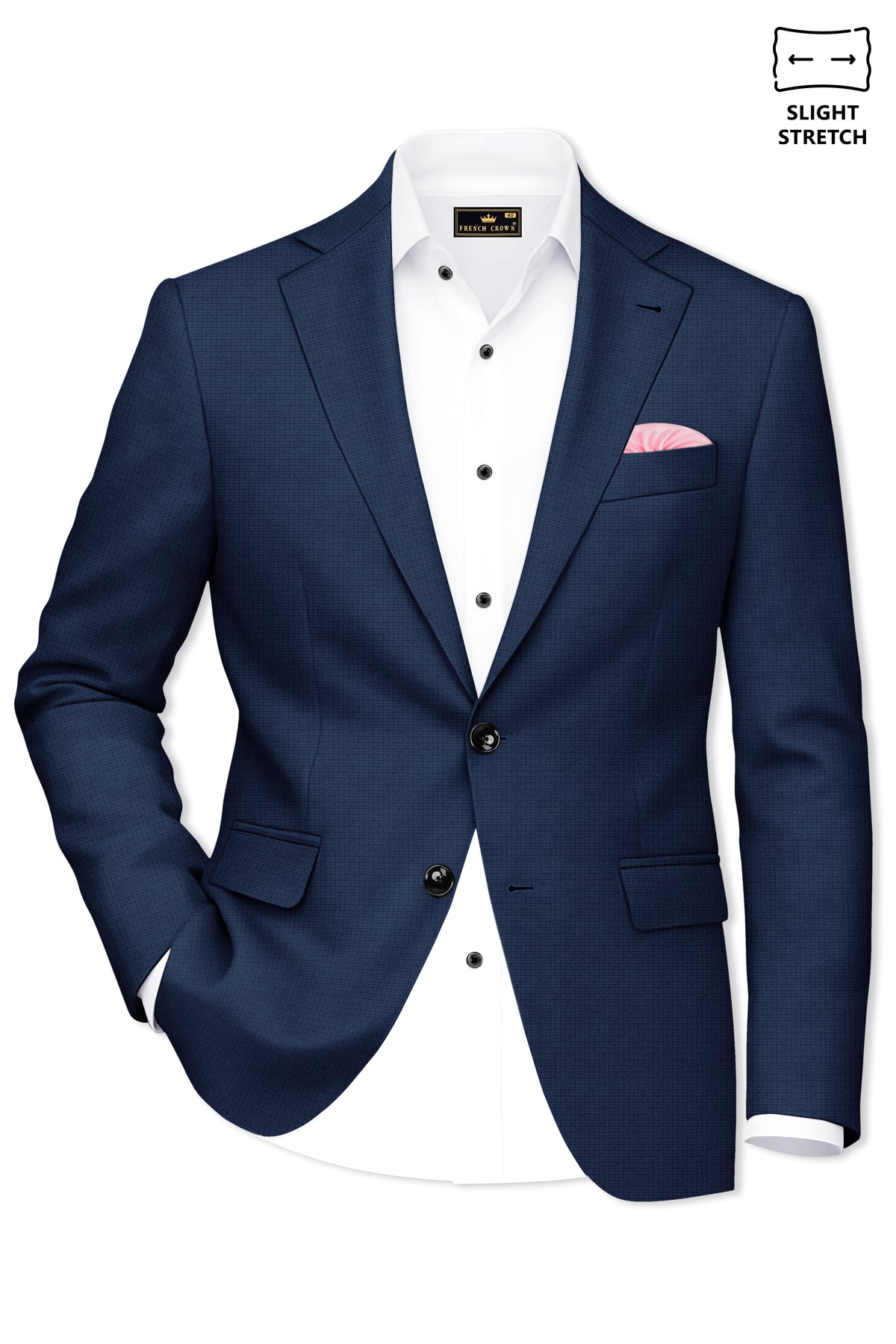 Regent-Ebony Blue Diamond Textured Wool Rich Slight Stretch Single Breasted Suit