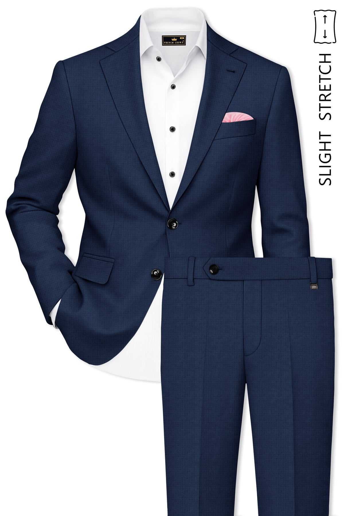 Regent-Ebony Blue Diamond Textured Wool Rich Slight Stretch Single Breasted Suit