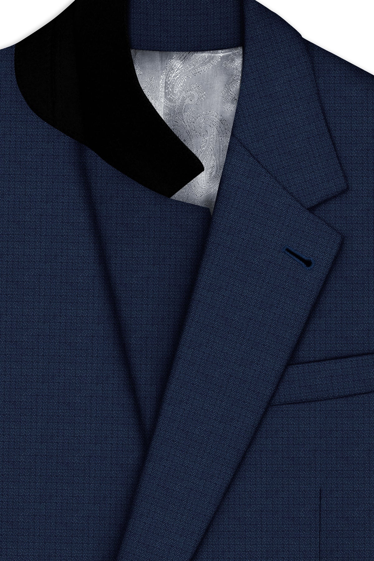 Regent-Ebony Blue Diamond Textured Wool Rich Slight Stretch Single Breasted Suit