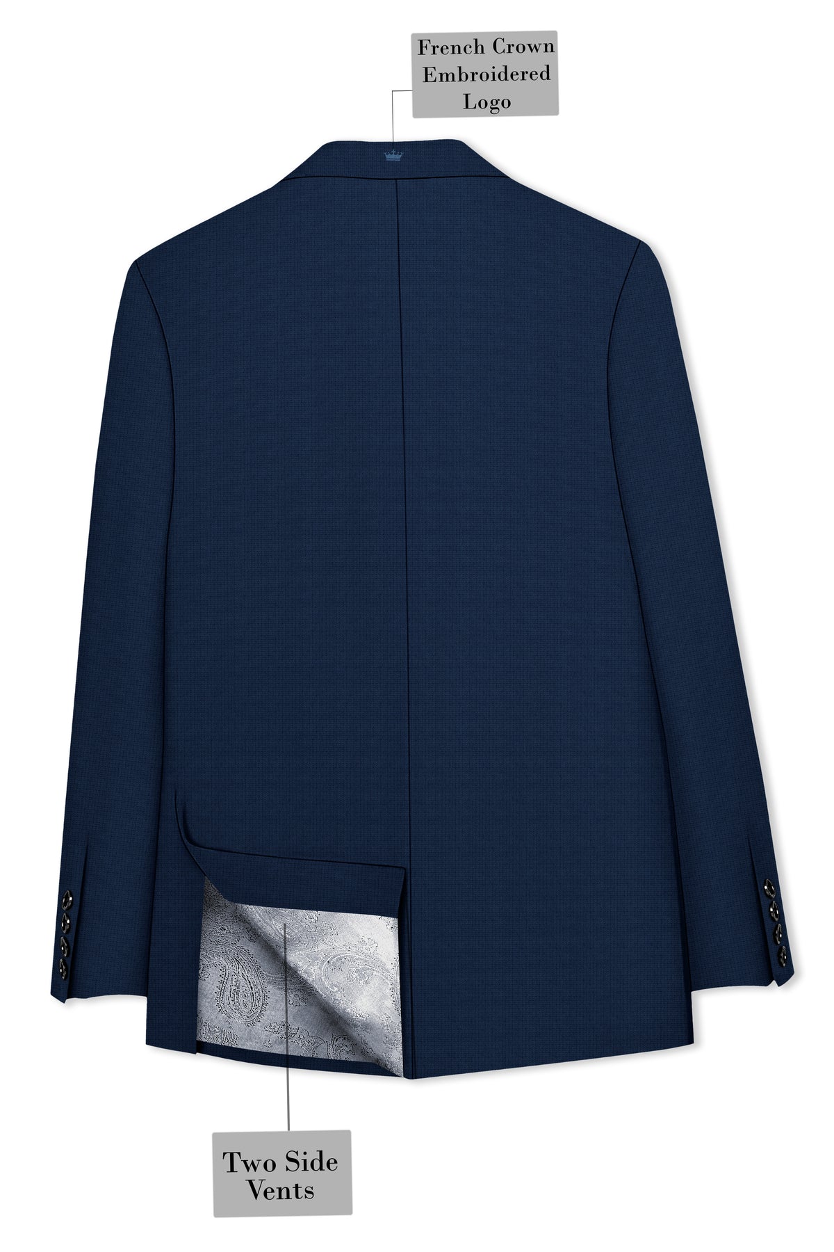 Regent-Ebony Blue Diamond Textured Wool Rich Slight Stretch Single Breasted Suit