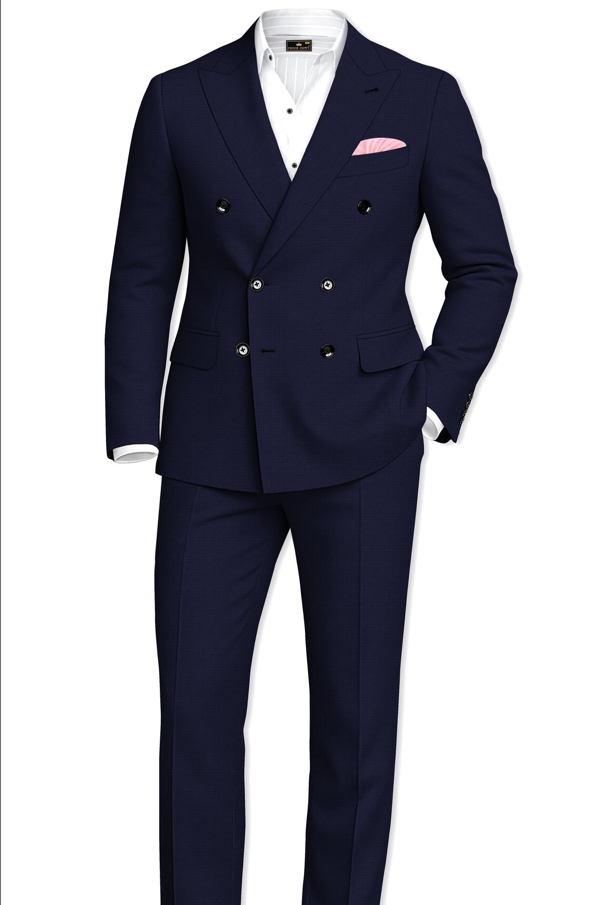 Nocturne-Mirage Navy Diamond Textured Wool Rich Slight Stretch Double Breasted Suit