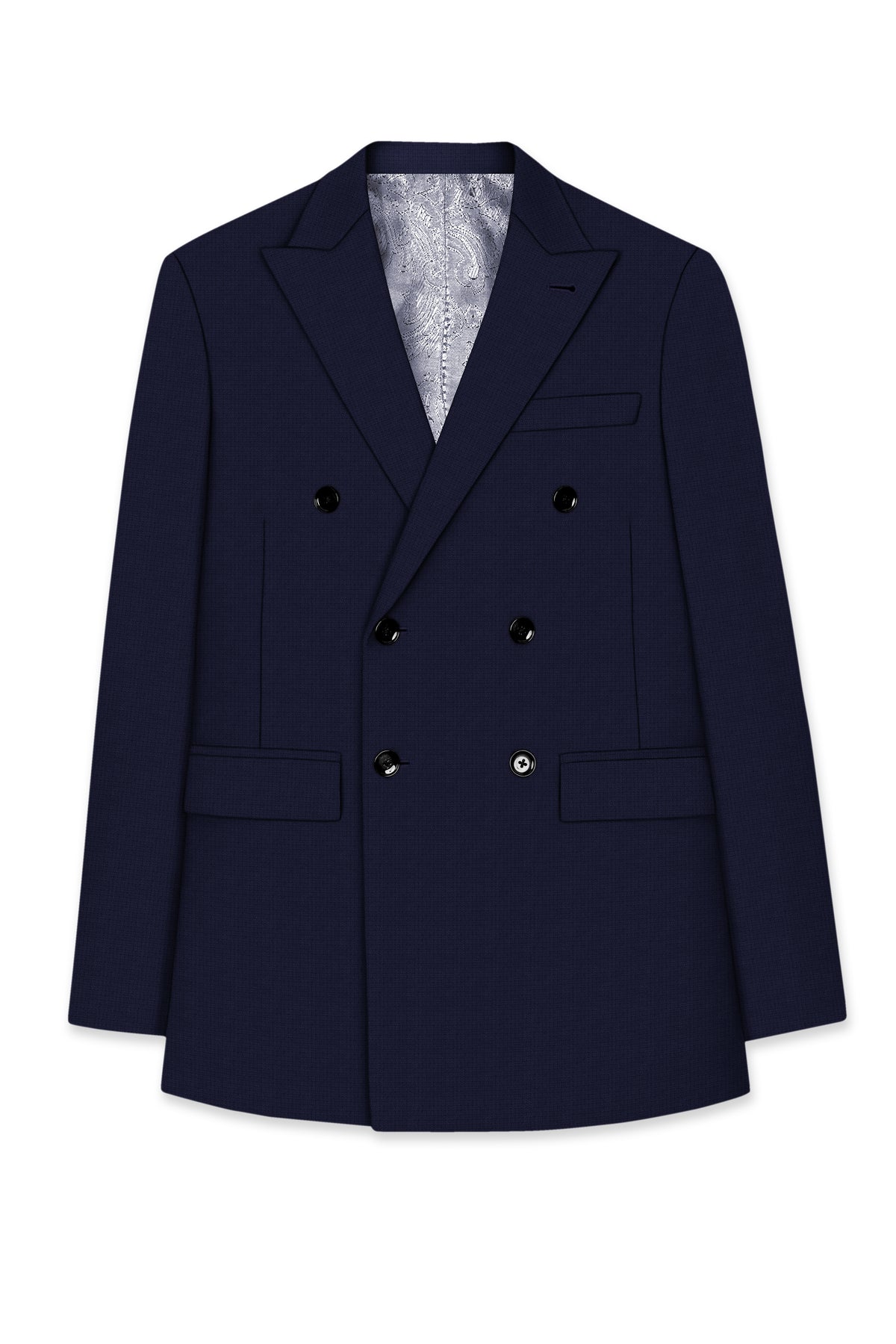 Nocturne-Mirage Navy Diamond Textured Wool Rich Slight Stretch Double Breasted Suit