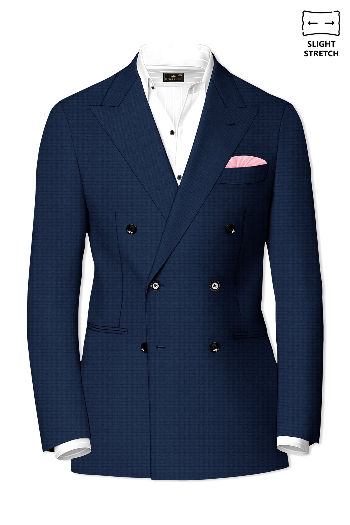 Regent-Ebony Blue Diamond Textured Wool Rich Slight Stretch Double Breasted Suit