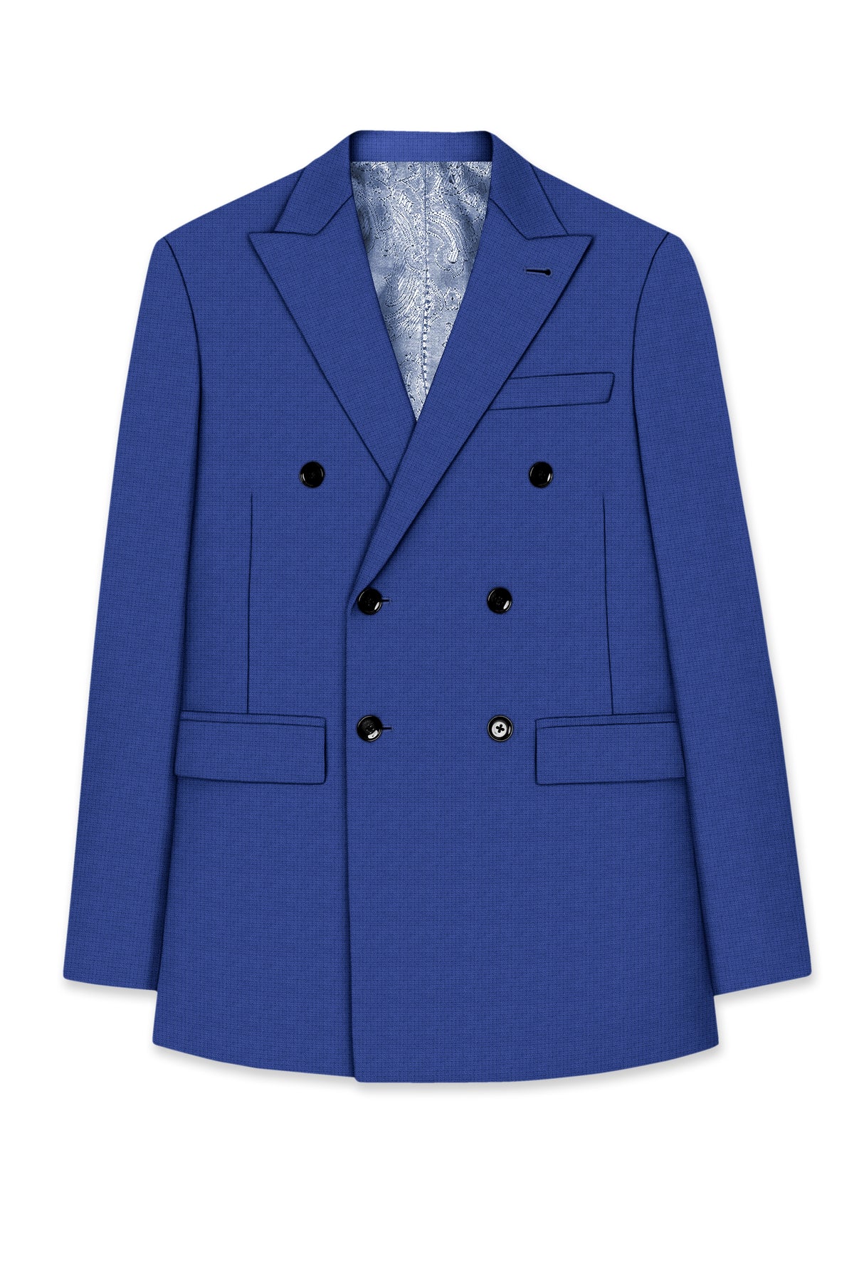 Aurelio-Chambray Blue Diamond Textured Wool Rich Slight Stretch Double Breasted Suit